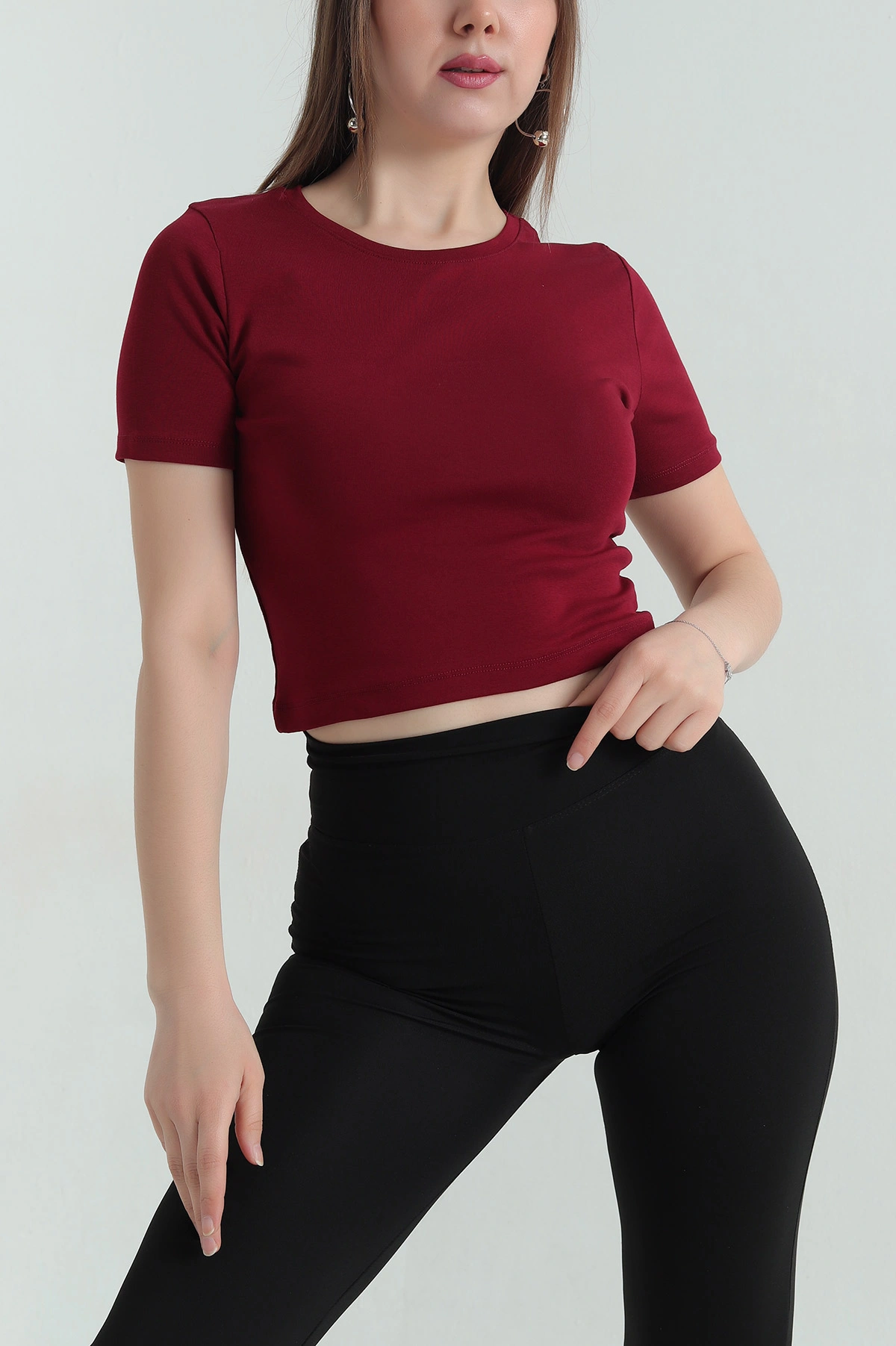 Bordo Süprem Crop Kadın Tişört 348114