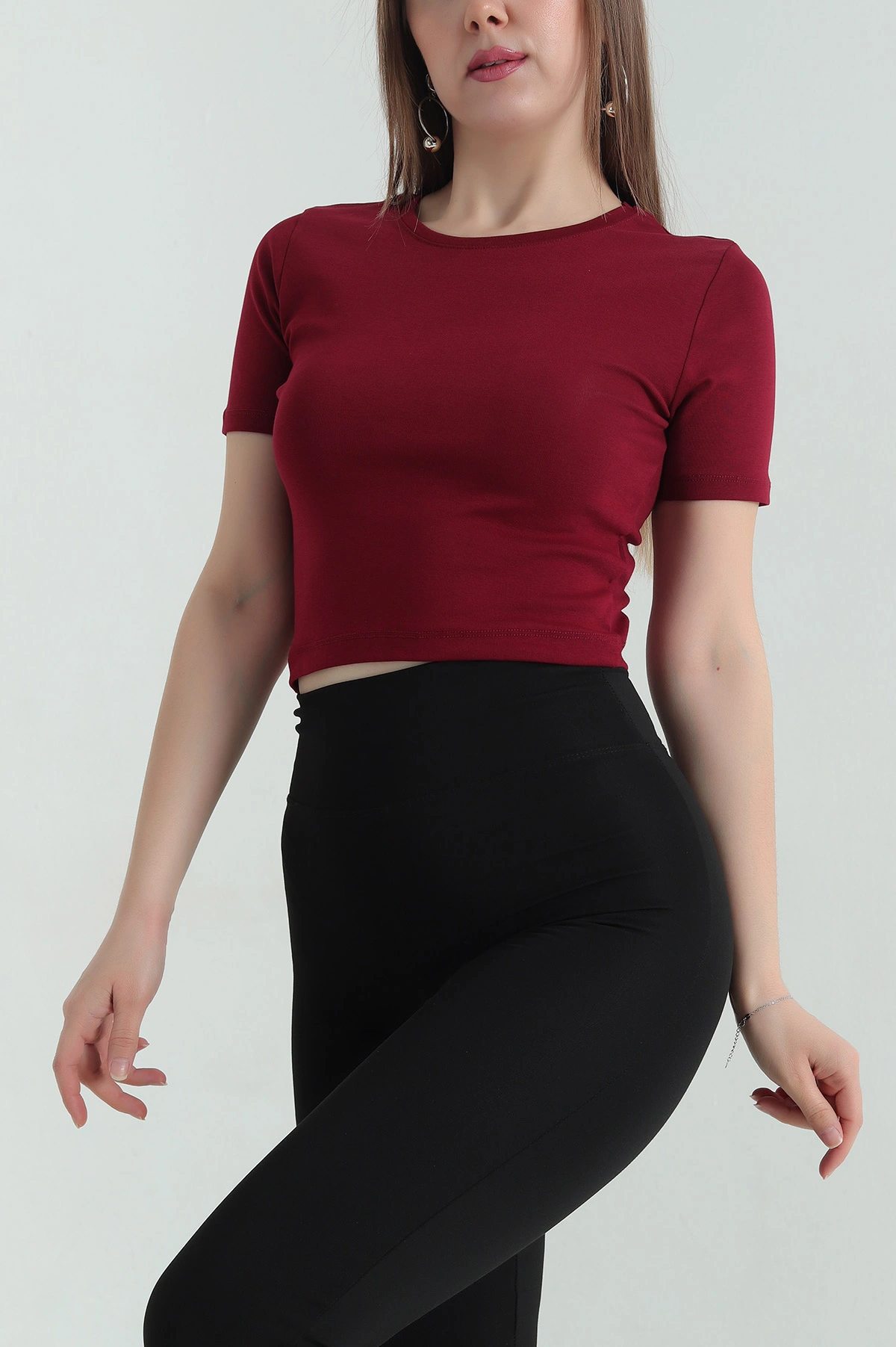 Bordo Süprem Crop Kadın Tişört 348114