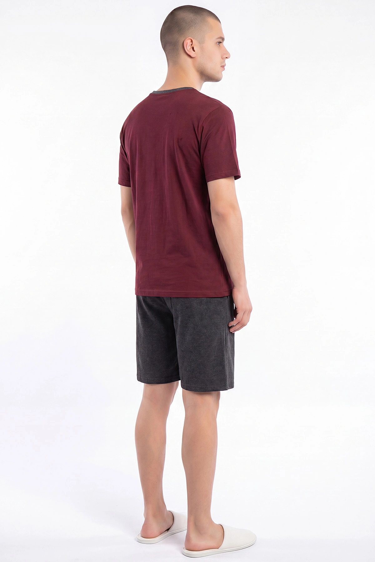 Bordo Süprem Kumaş Bisiklet Yaka Erkek Şortlu Pijama Takımı 469689
