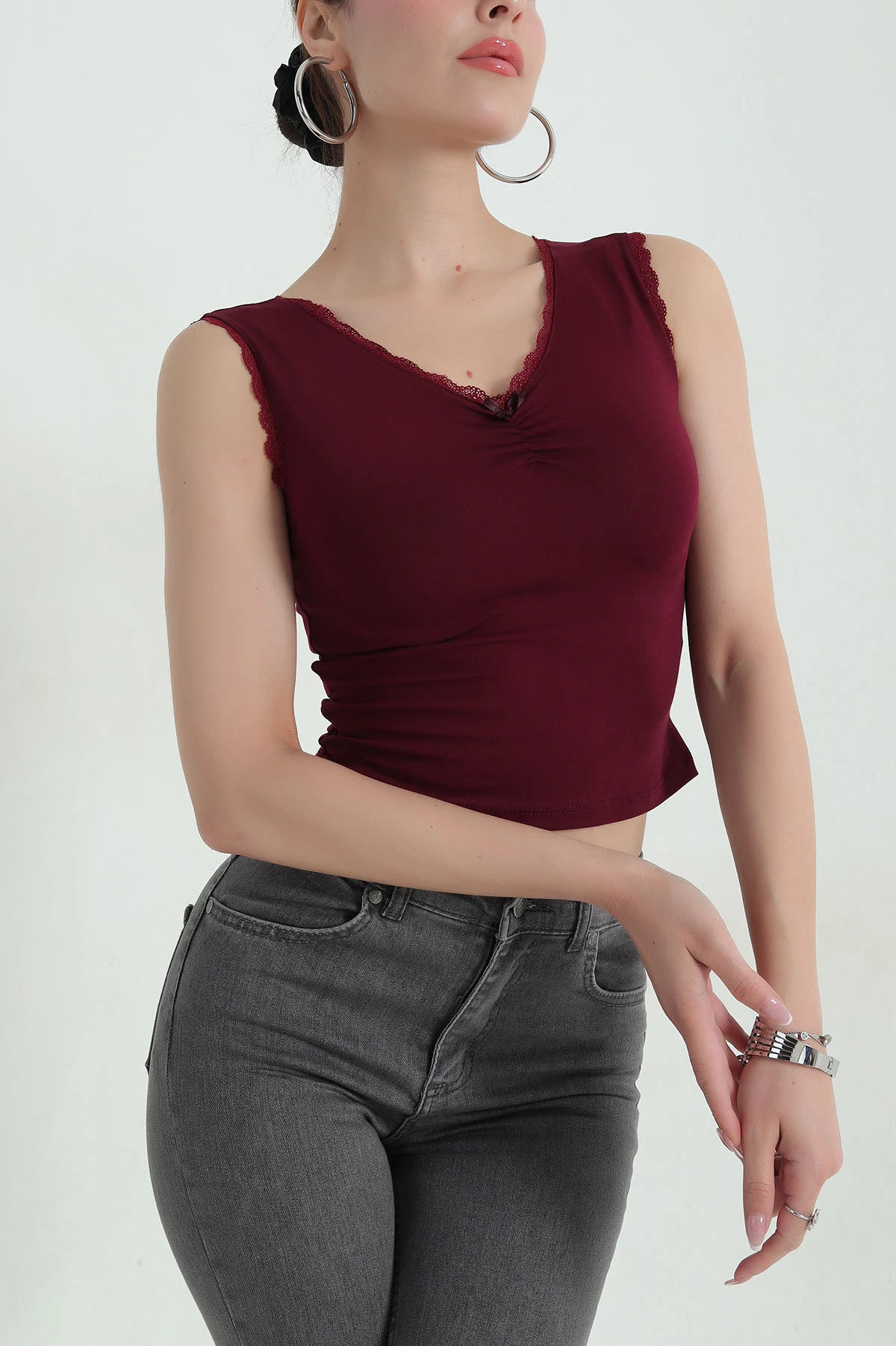 Bordo Süprem Kumaş Fiyonklu Kadın Atlet 372675