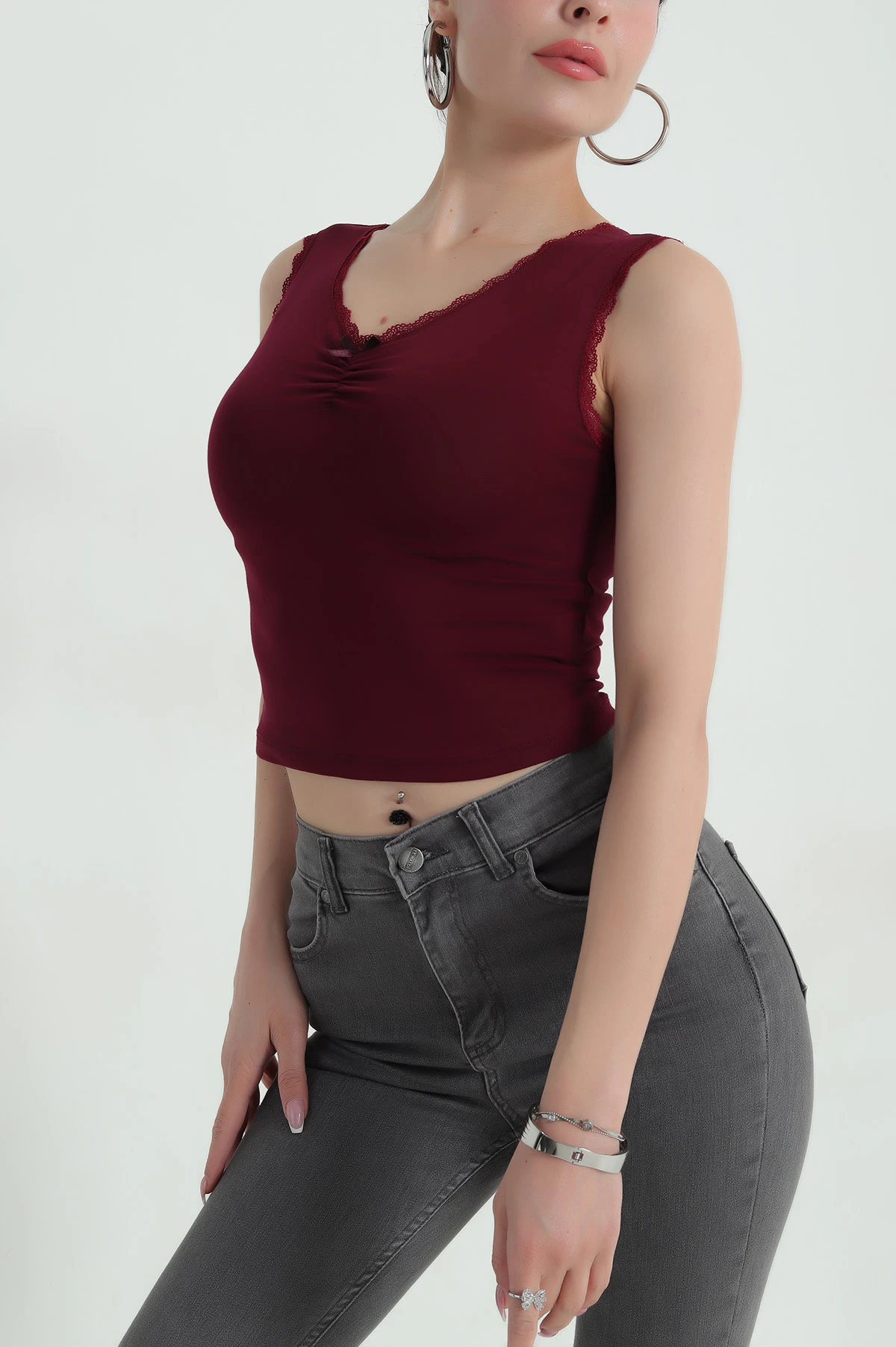 Bordo Süprem Kumaş Fiyonklu Kadın Atlet 372675