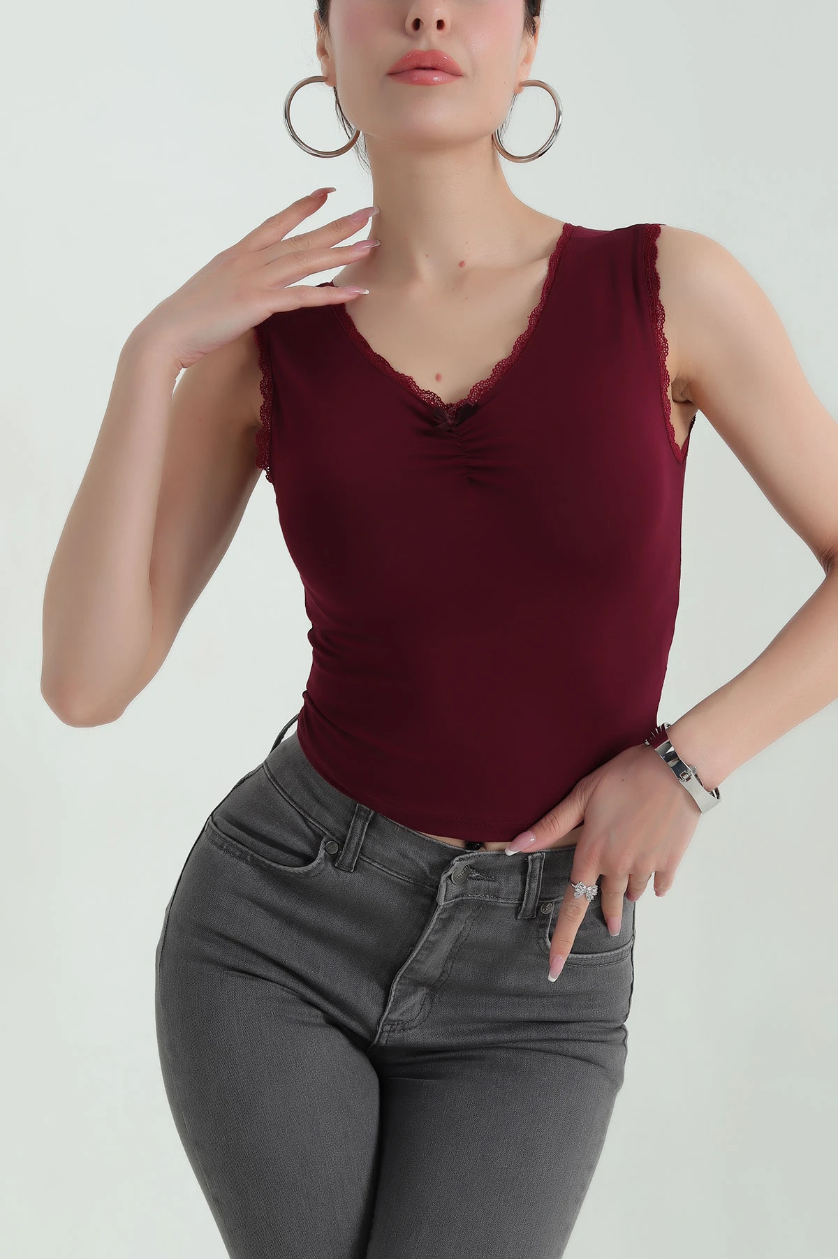 Bordo Süprem Kumaş Fiyonklu Kadın Atlet 372675