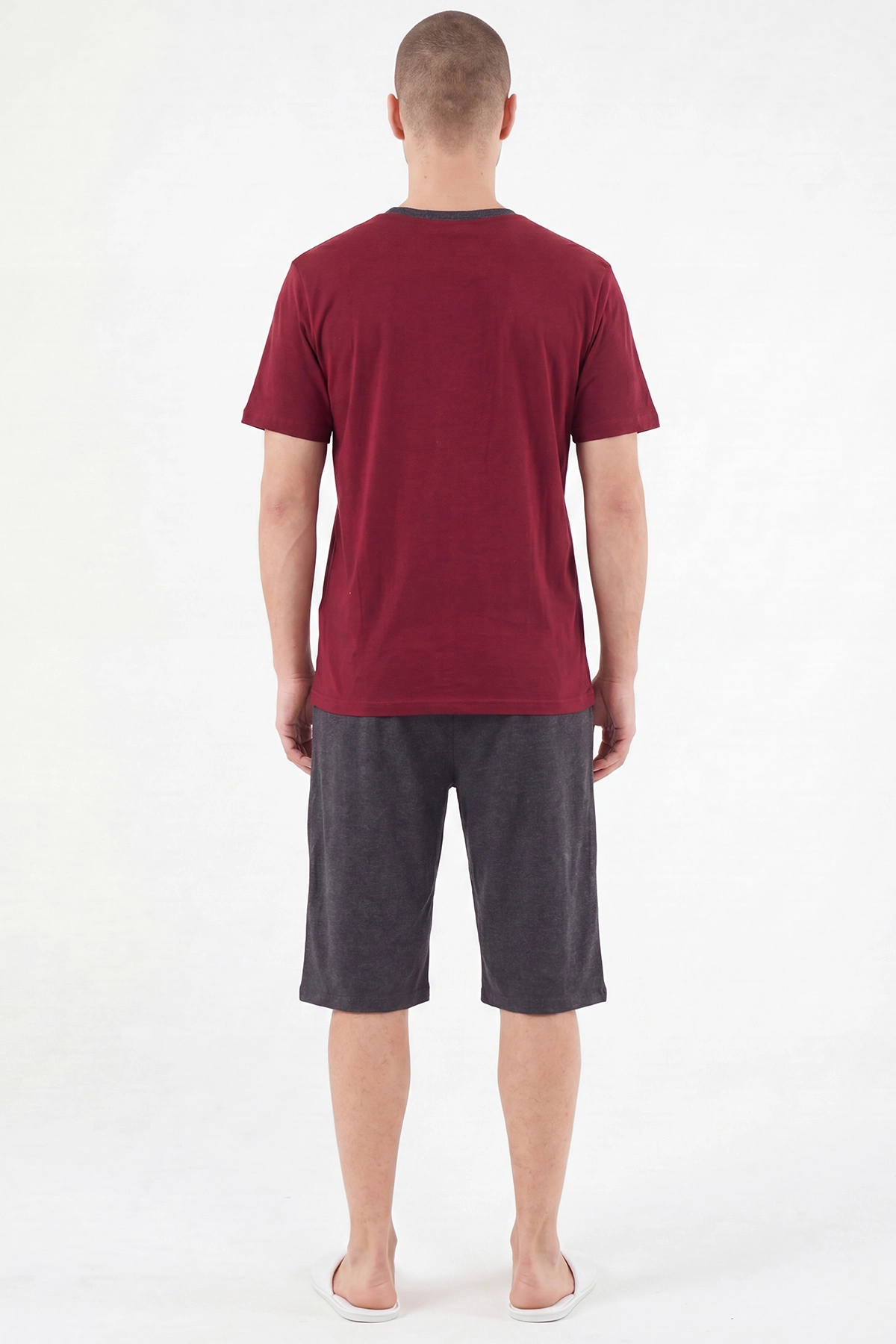 Bordo Süprem Kumaş Nakış Detaylı Erkek Şortlu Pijama Takımı 465814