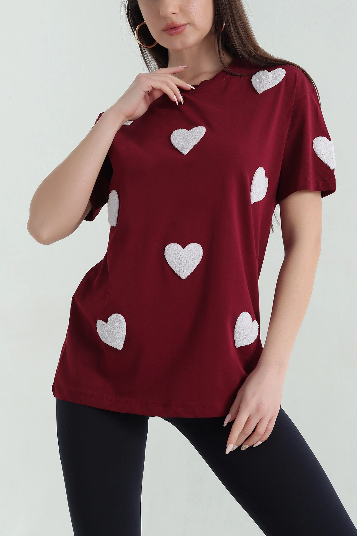Bordo Süzene Nakış Süprem Kadın Tişört 352006