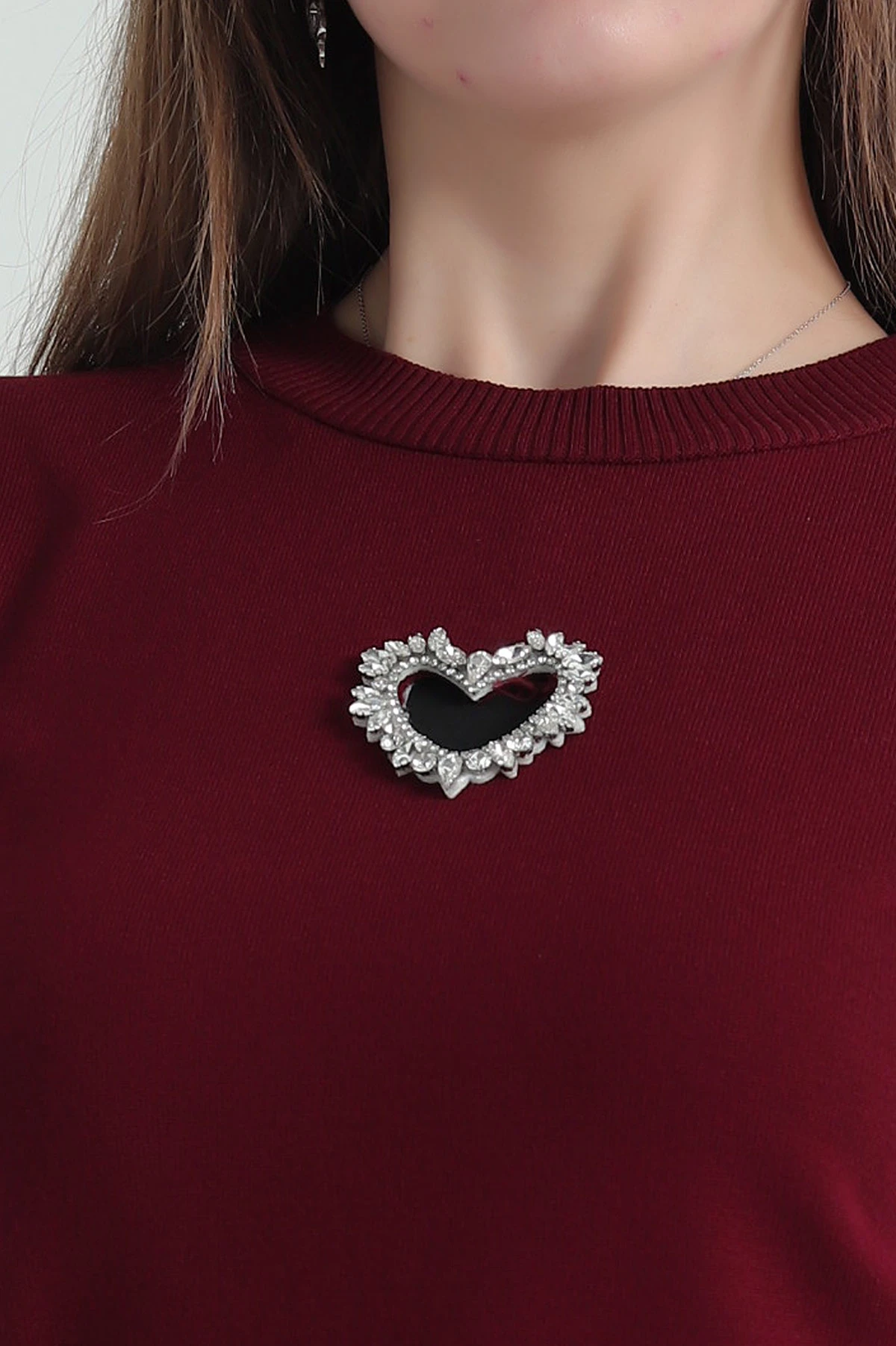 Bordo Taş İşlemeli Recycle Triko Bluz 355402