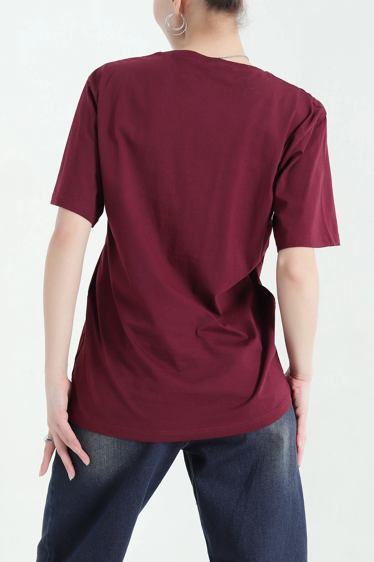 Bordo Taş İşlemeli Süprem Kadın Tişört 346769