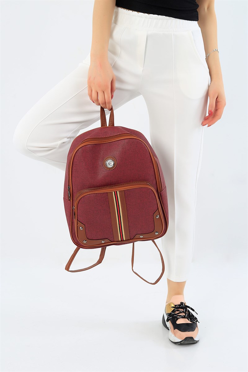 Bordo Taşlı Bayan Sırt Çantası 30883