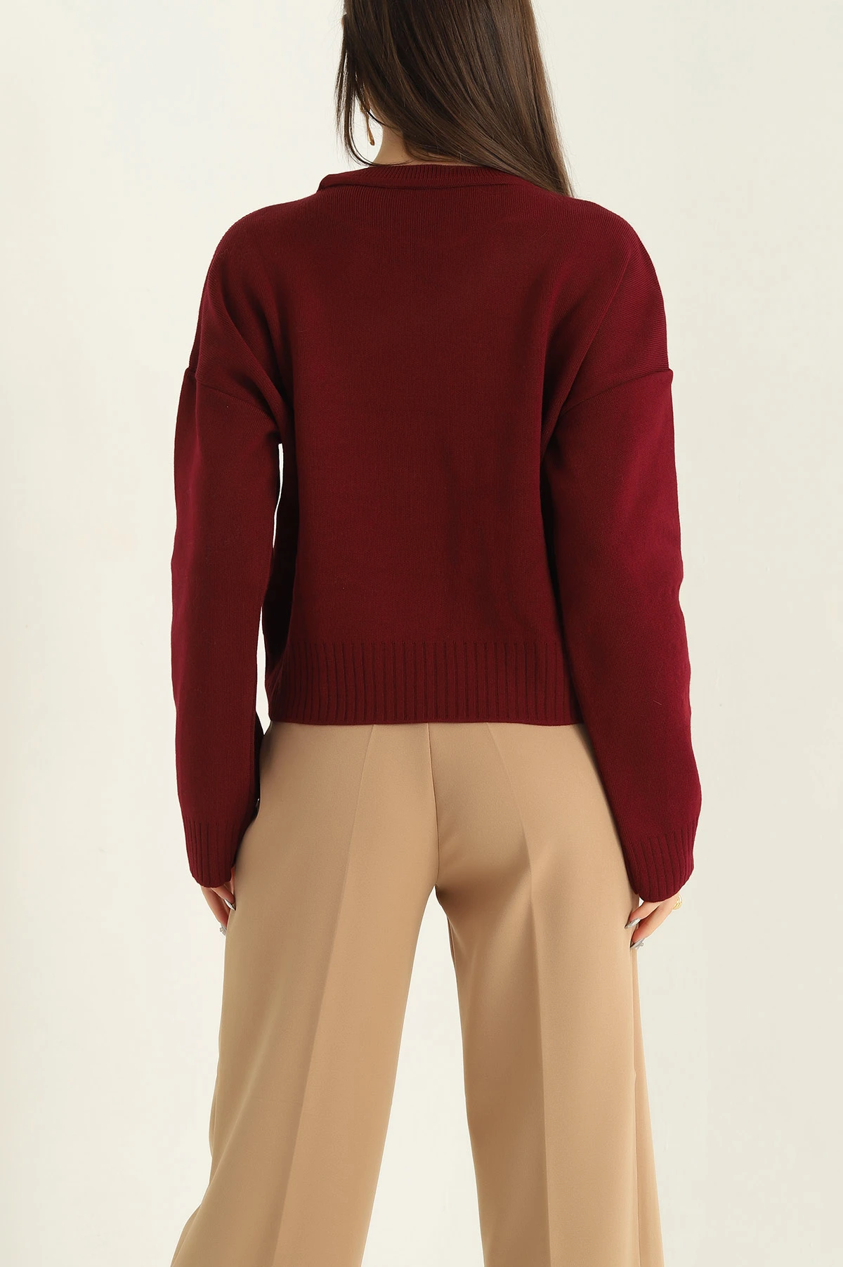 Bordo Taşlı Bayan Triko Kazak 321793