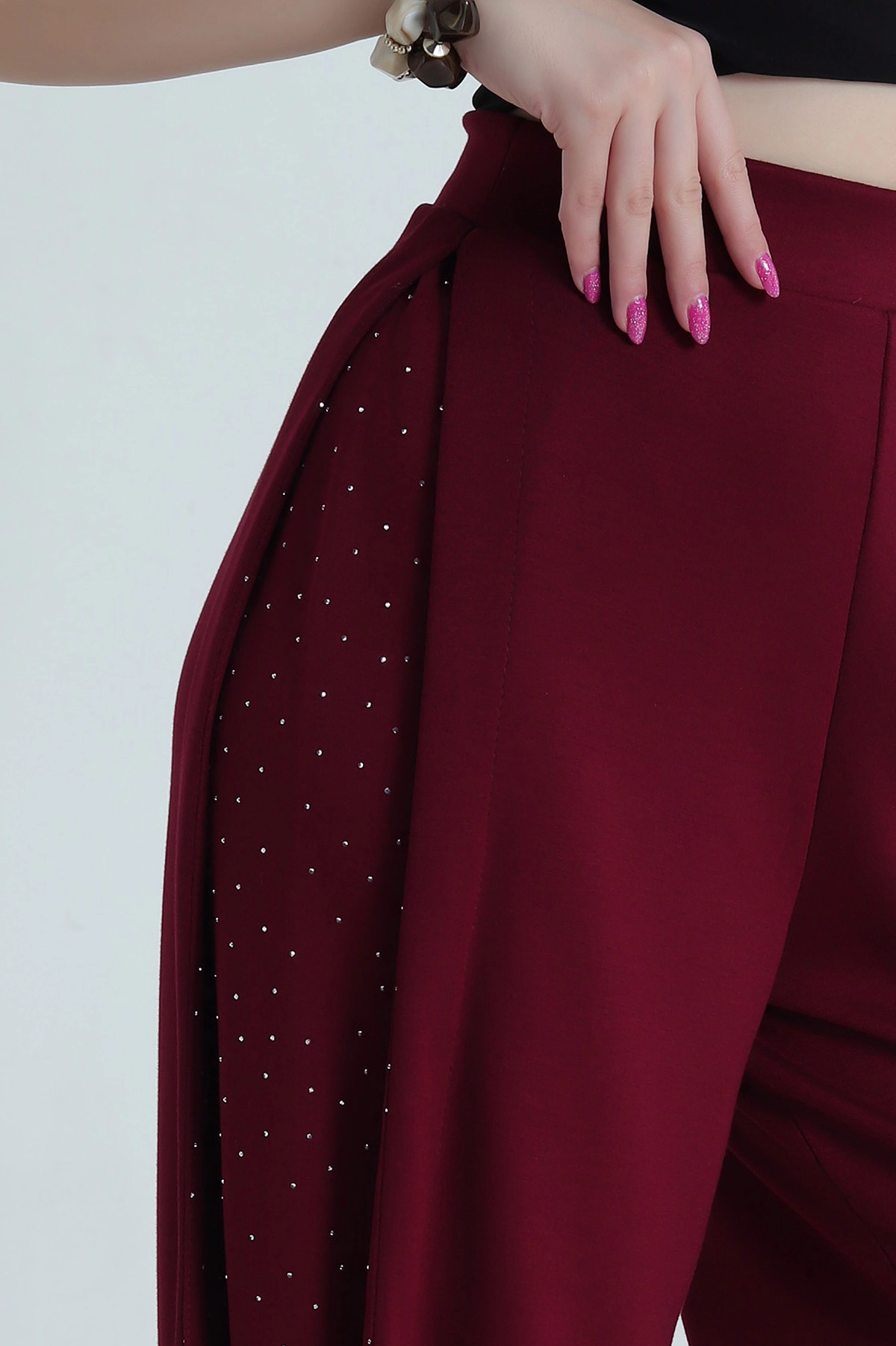 Bordo Taşlı Garnili Modal Kadın Pantolon 484409