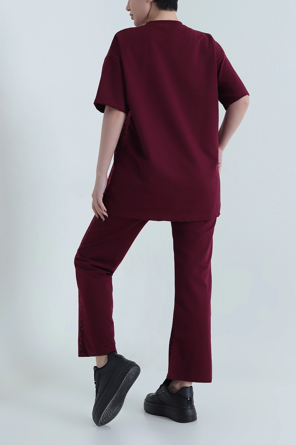 Bordo Taşlı Kristal Kadın İkili Takım 454523