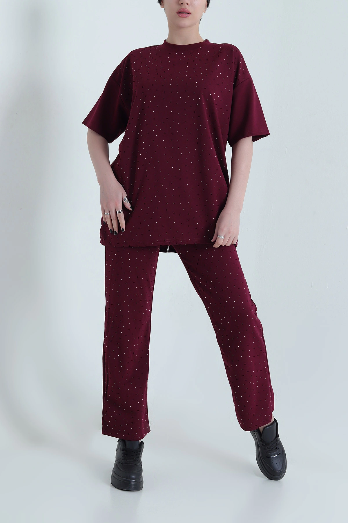 Bordo Taşlı Kristal Kadın İkili Takım 454523