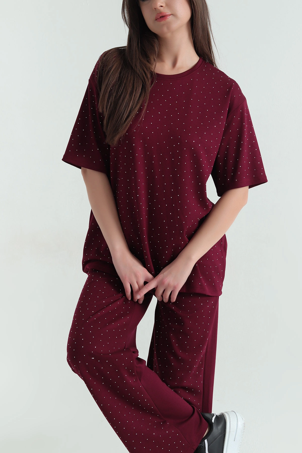 Bordo Taşlı Modal Kadın İkili Takım 366416