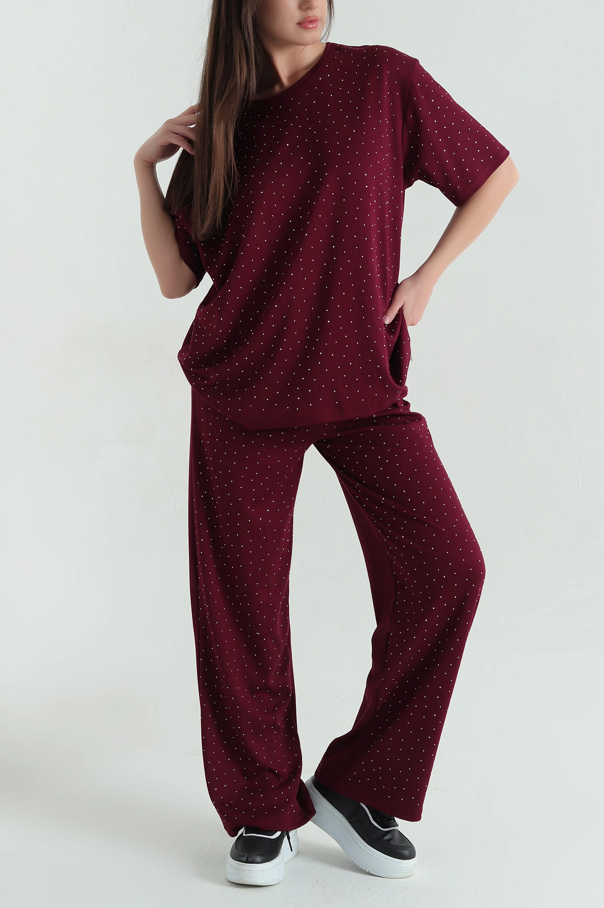 Bordo Taşlı Modal Kadın İkili Takım 366416