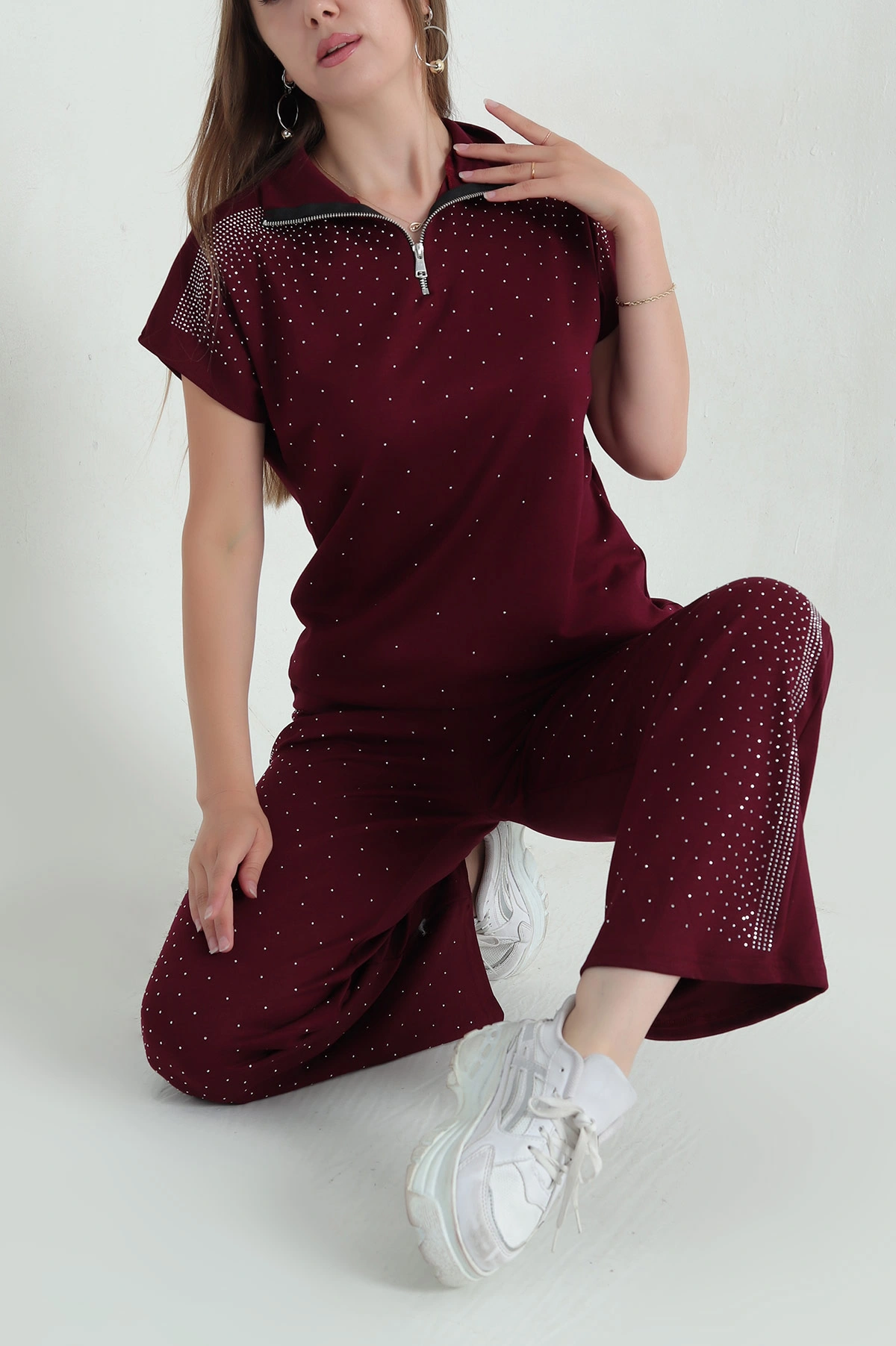 Bordo Taşlı Modal Kadın İkili Takım 367853