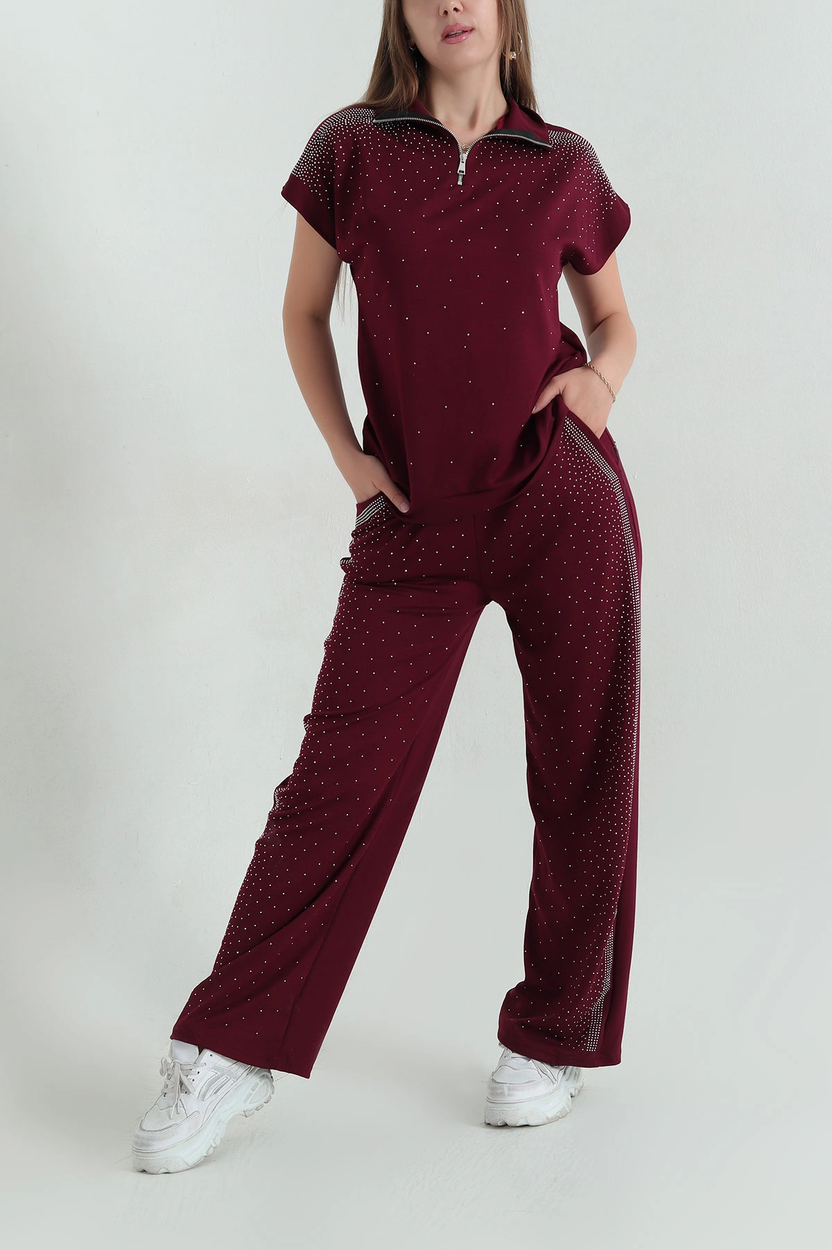 Bordo Taşlı Modal Kadın İkili Takım 367853