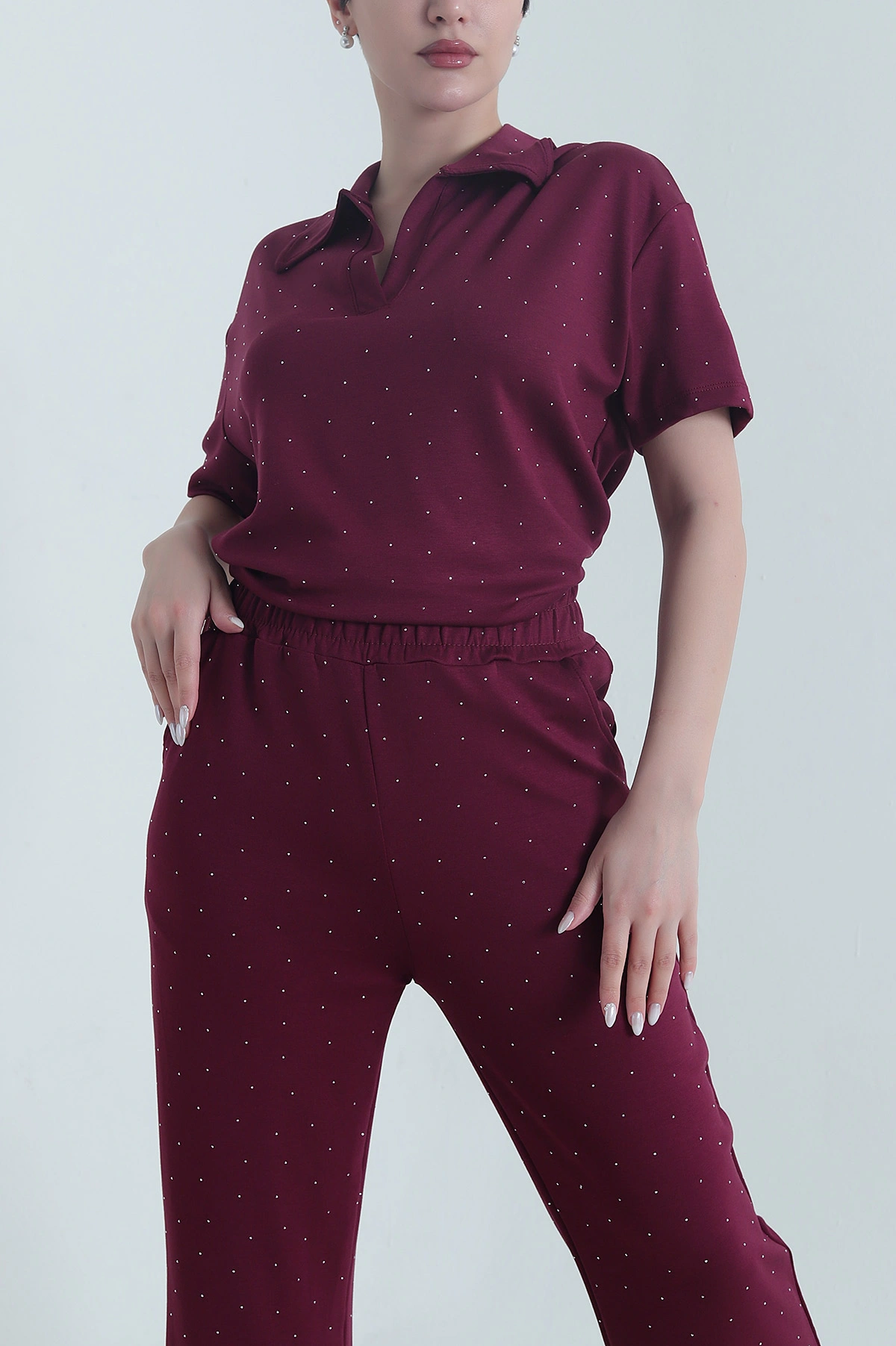 Bordo Taşlı Modal Kadın İkili Takım 442797