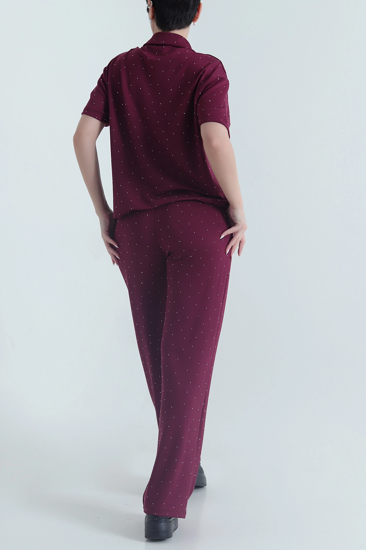 Bordo Taşlı Modal Kadın İkili Takım 442797
