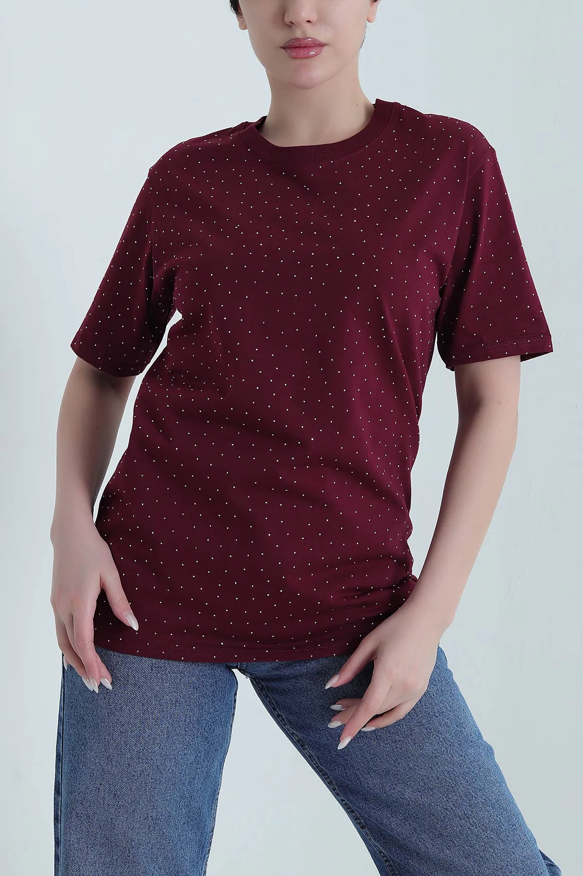 Bordo Taşlı Süprem Kadın Tişört 446703