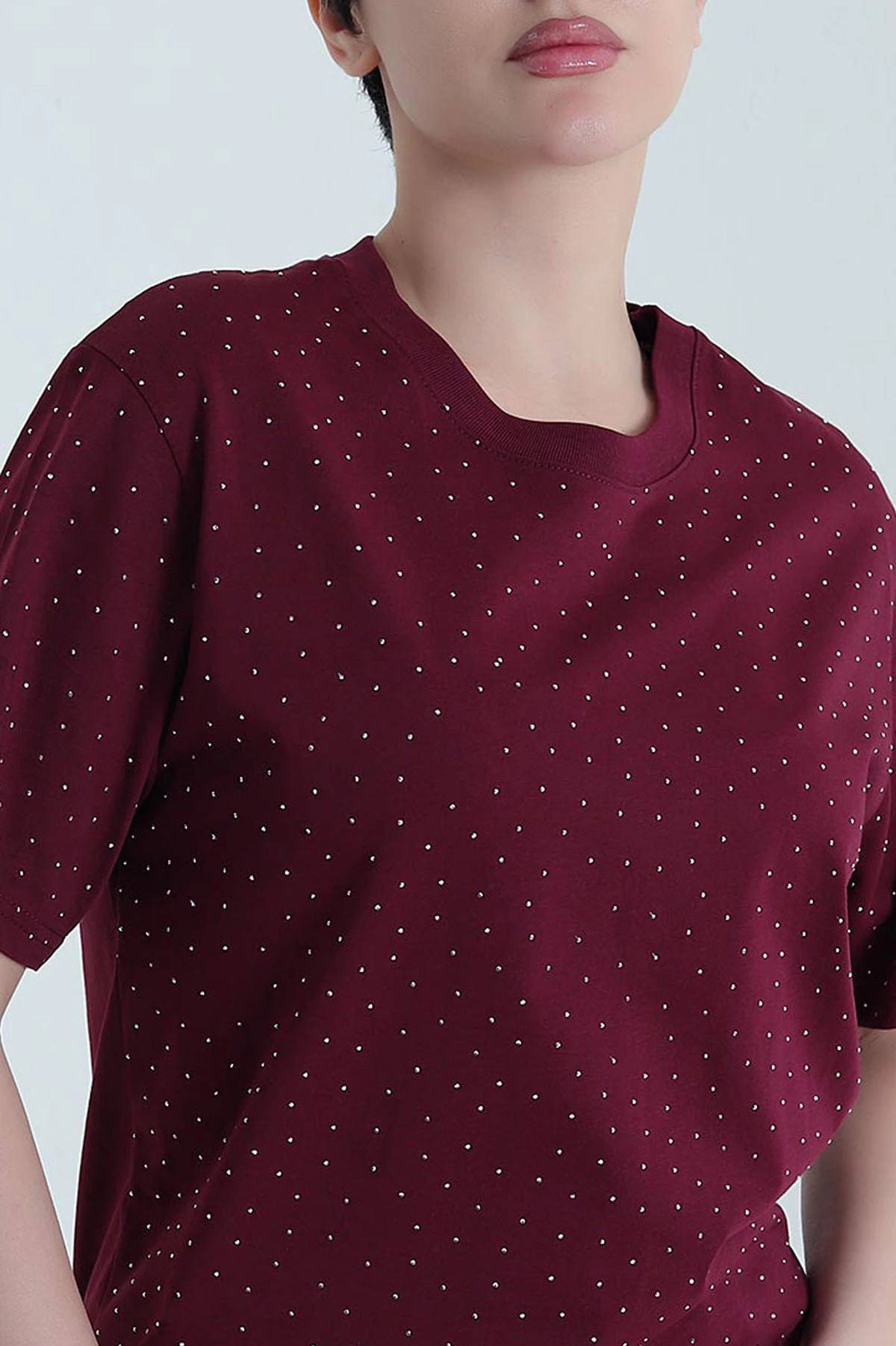 Bordo Taşlı Süprem Kadın Tişört 446703