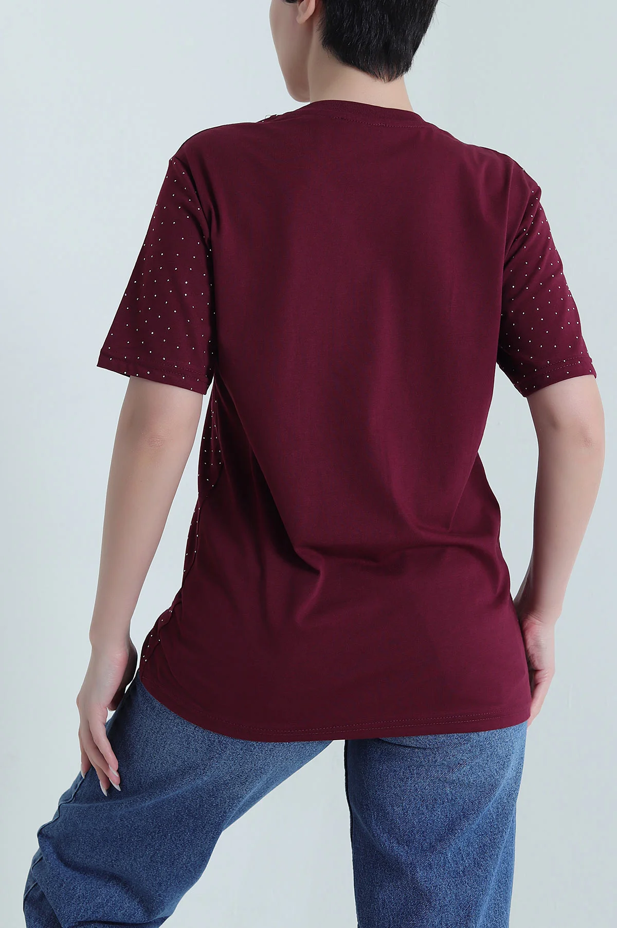 Bordo Taşlı Süprem Kadın Tişört 446703