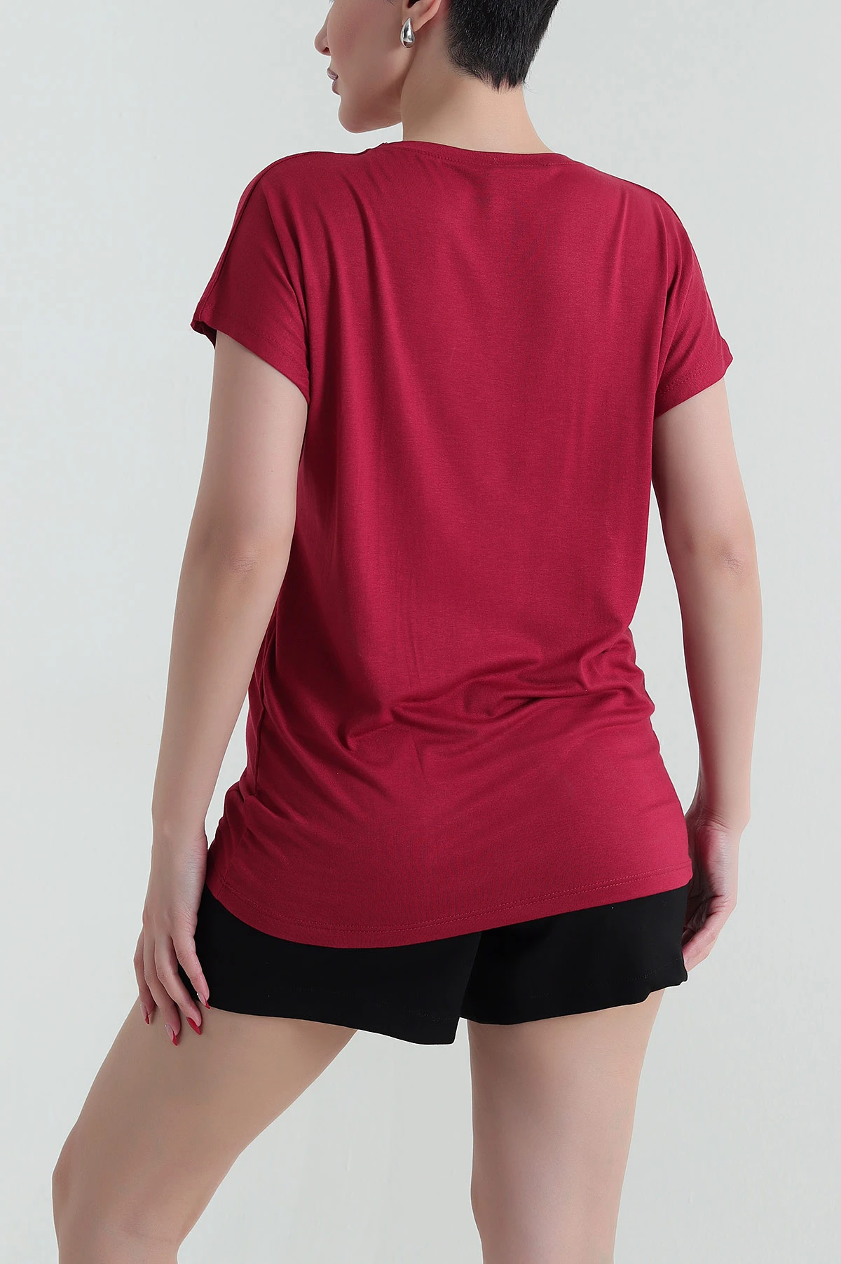 Bordo Taşlı Viskon Kadın Bluz 437583