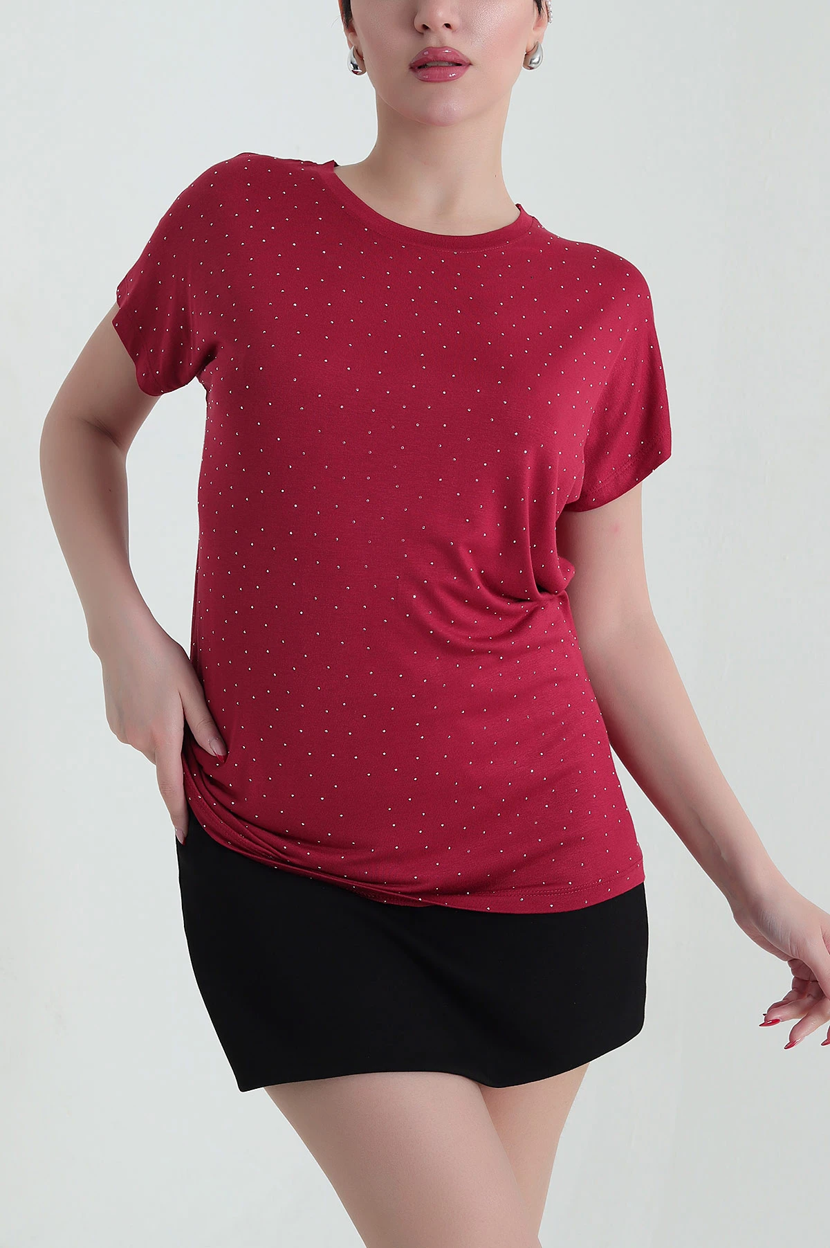 Bordo Taşlı Viskon Kadın Bluz 437698