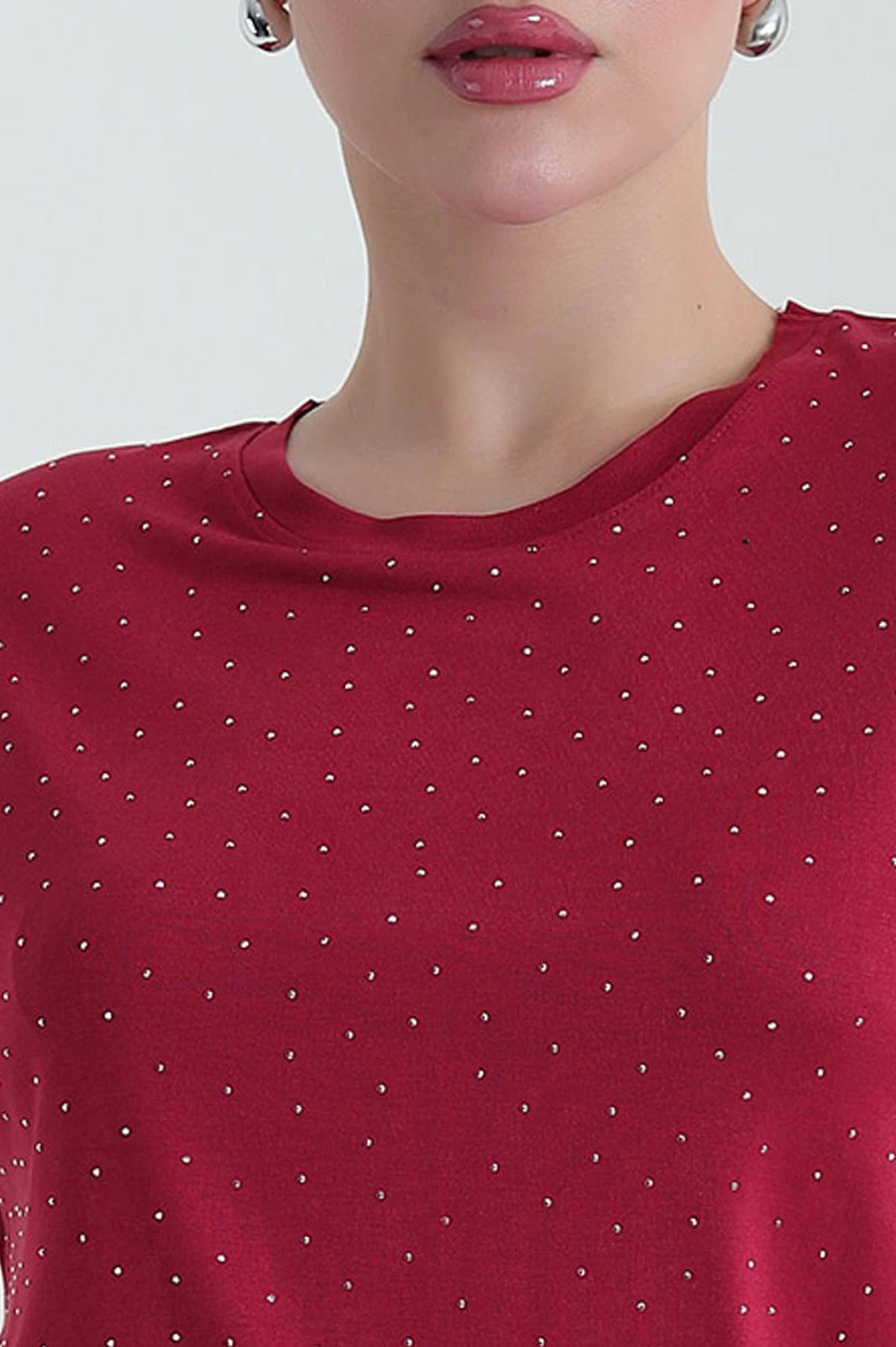 Bordo Taşlı Viskon Kadın Bluz 437698