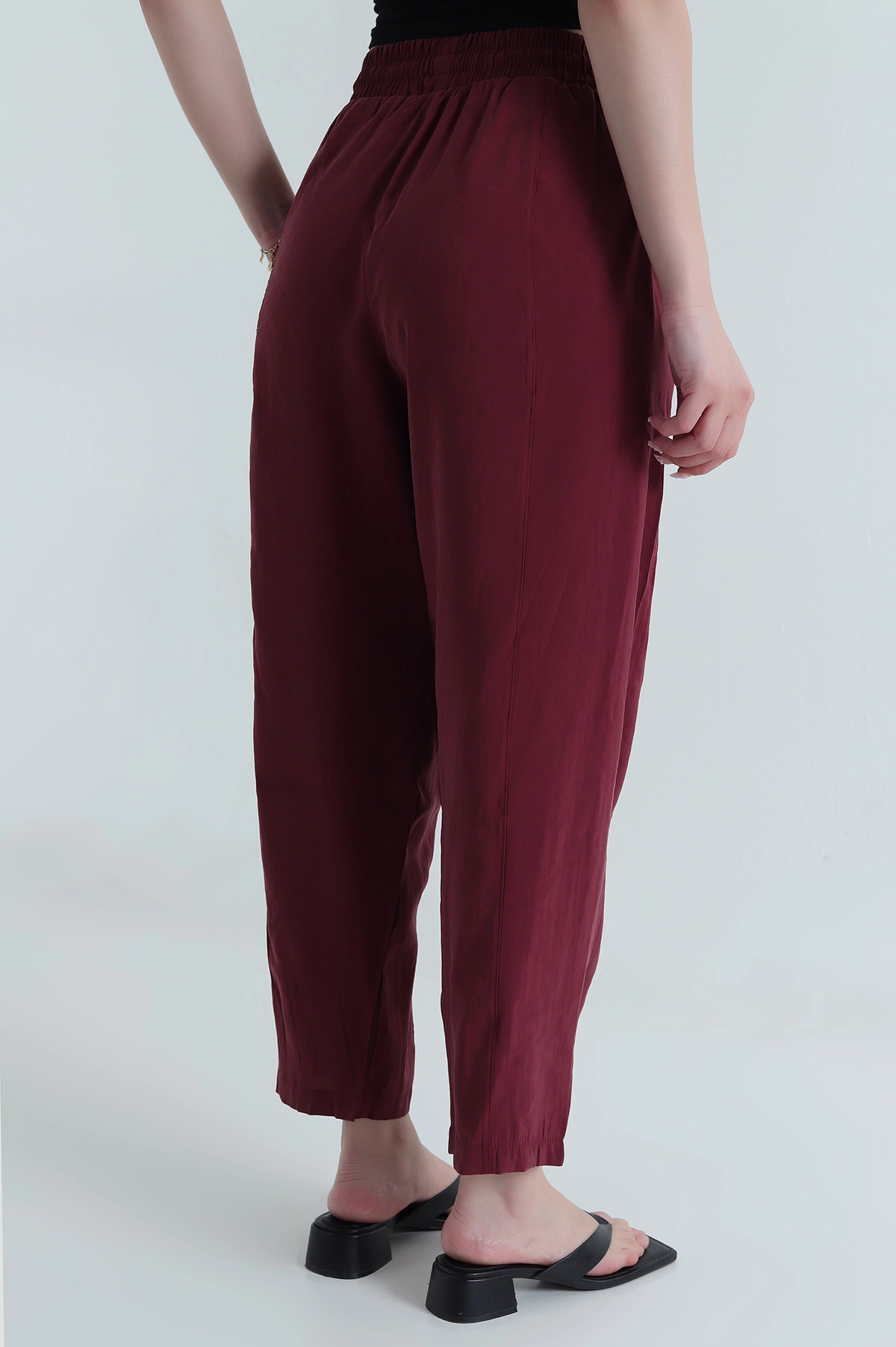 Bordo Tencel Boncuklu Şalvar Kadın Pantolon 481047