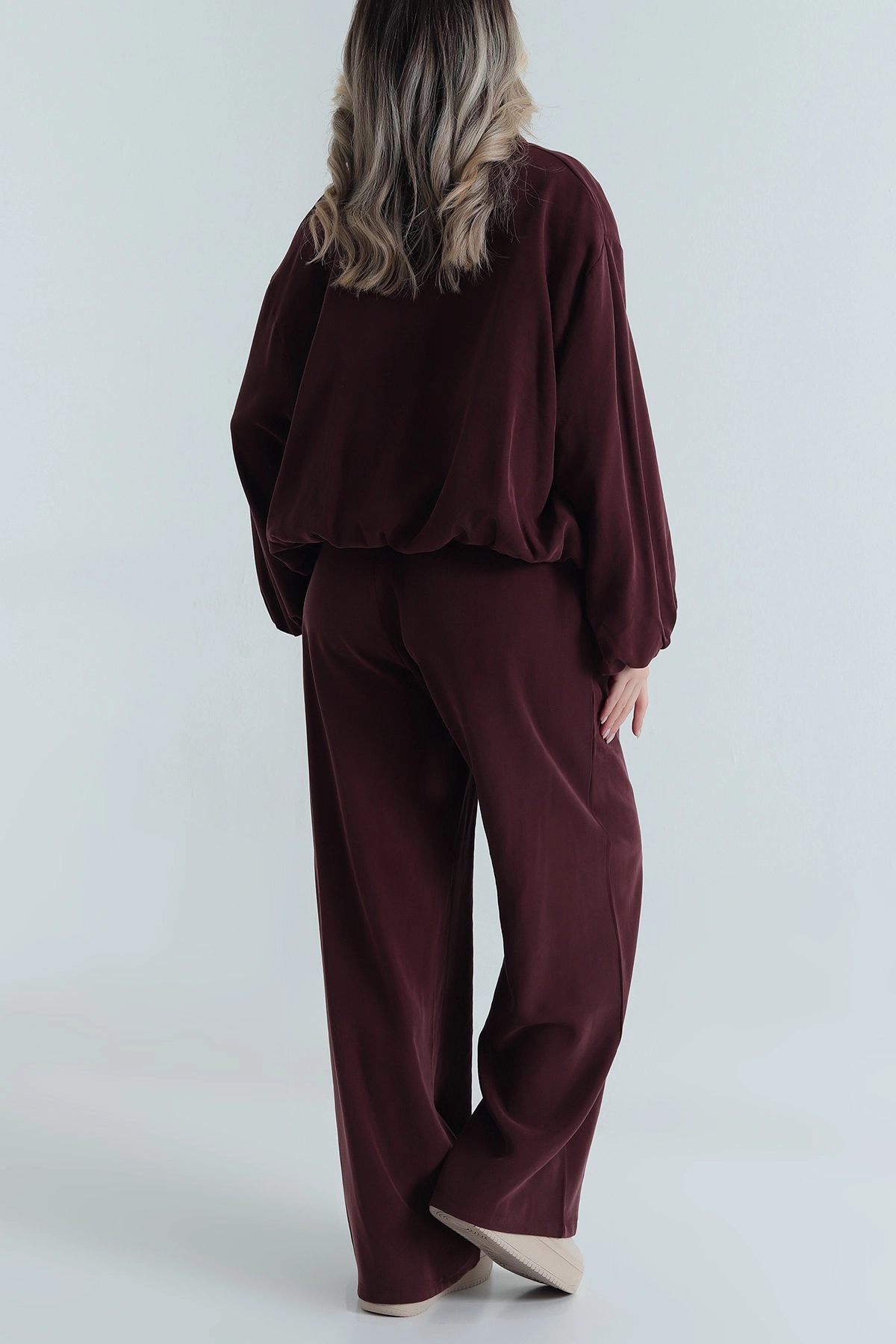 Bordo Tencel Gabardin Astarlı Kadın İkili Takım 490933