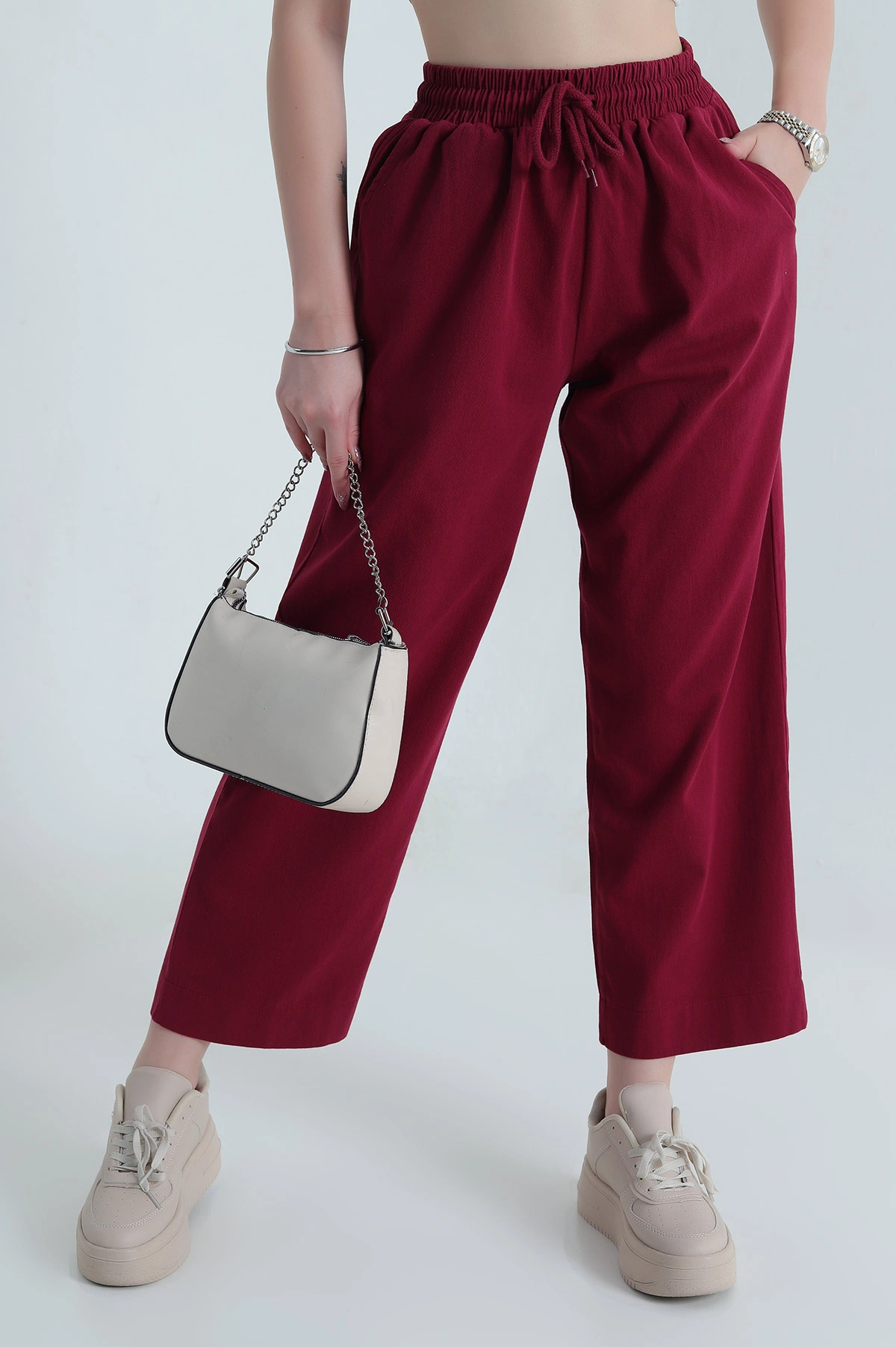Bordo Tencel Gabardin Kadın Pantolon 478625