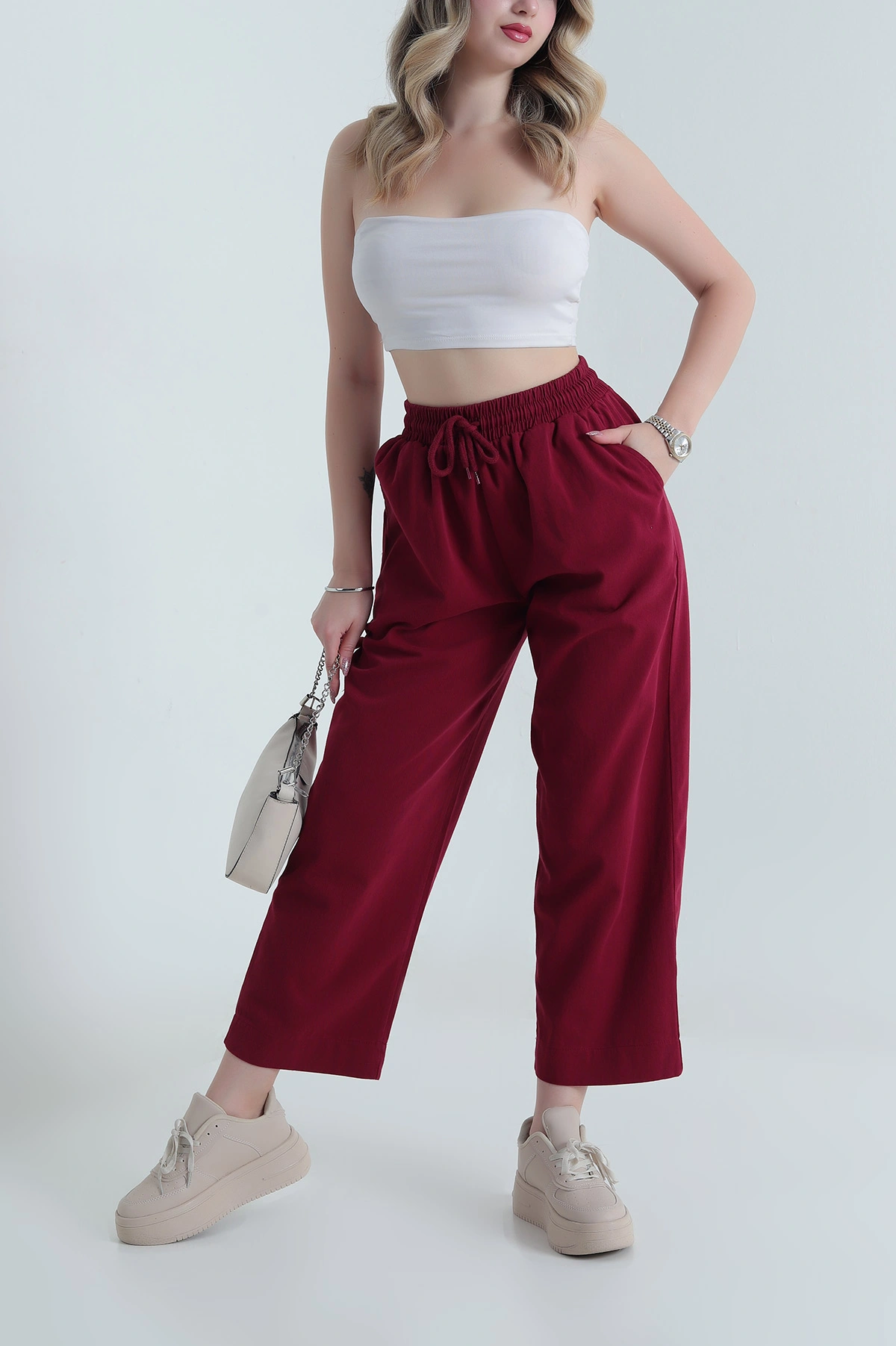 Bordo Tencel Gabardin Kadın Pantolon 478625