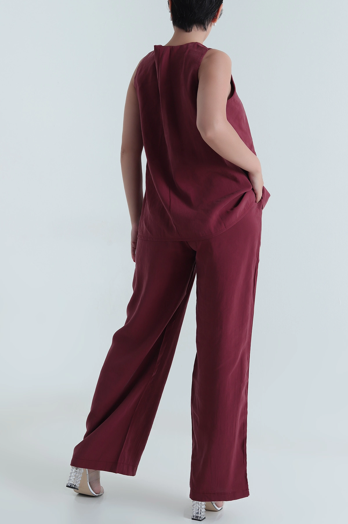 Bordo Tencel V Yaka Kadın İkili Takım 475189