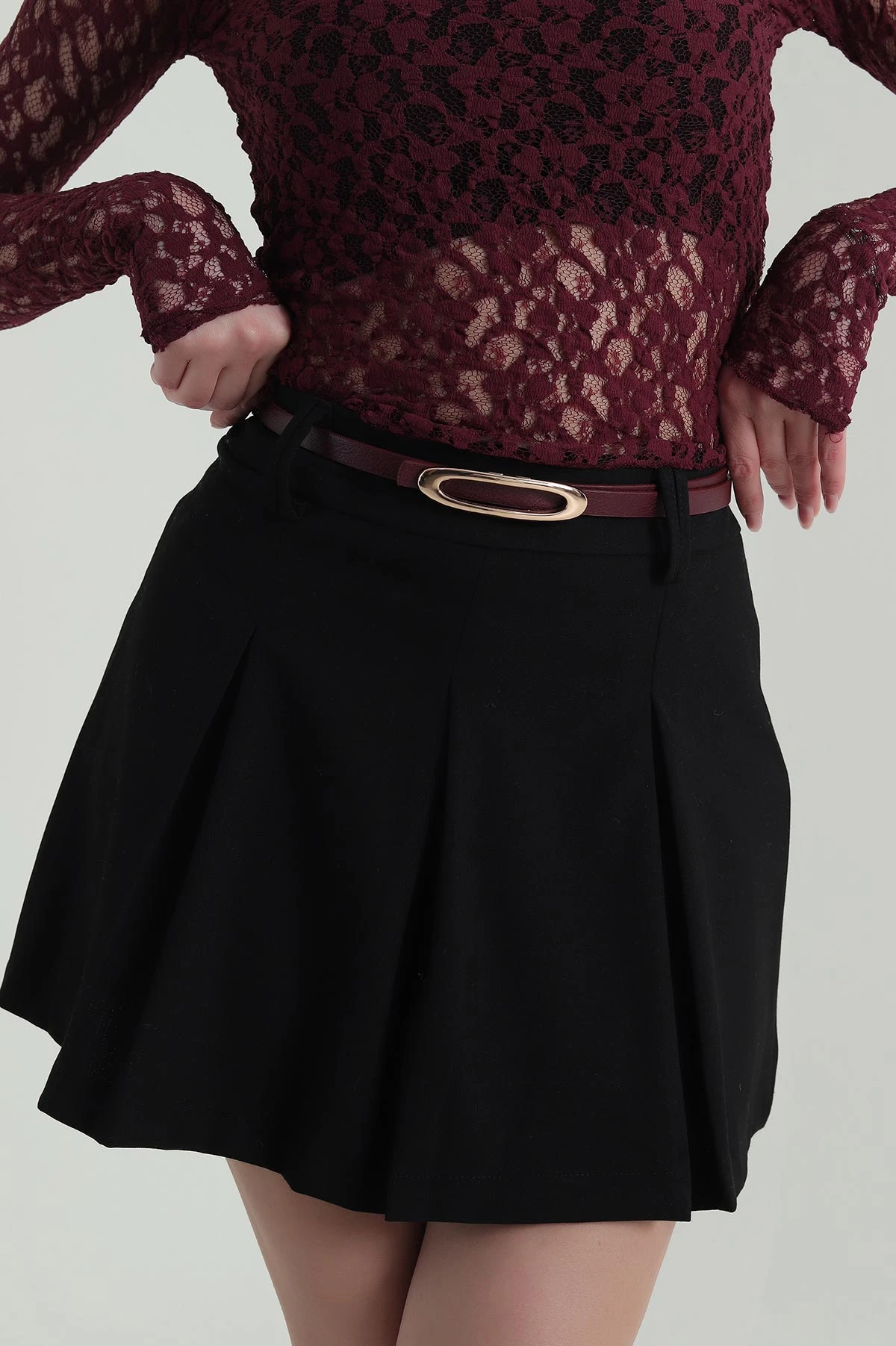 Bordo Toka Detay Kadın İnce Kemer 421465