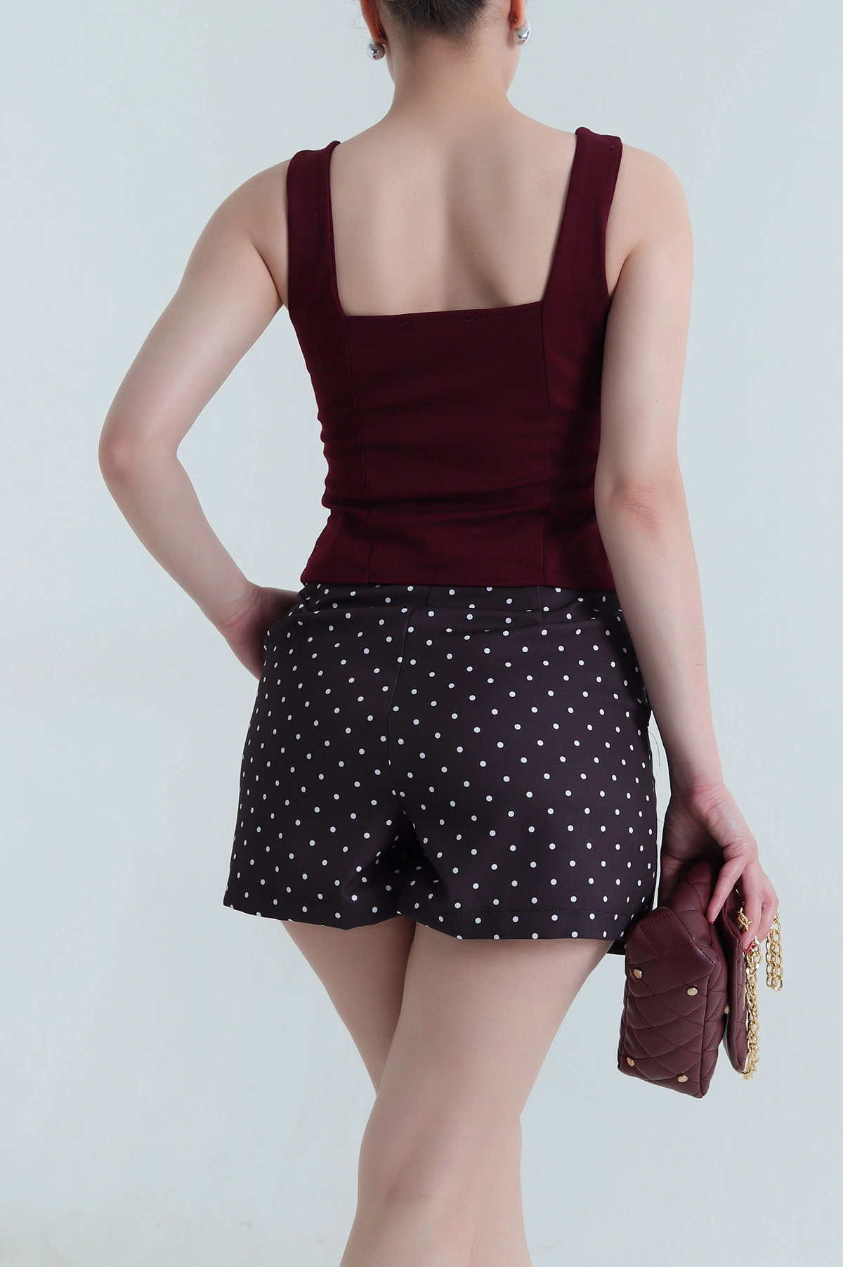 Bordo Toka Detay Kolsuz Kadın Bluz 466259