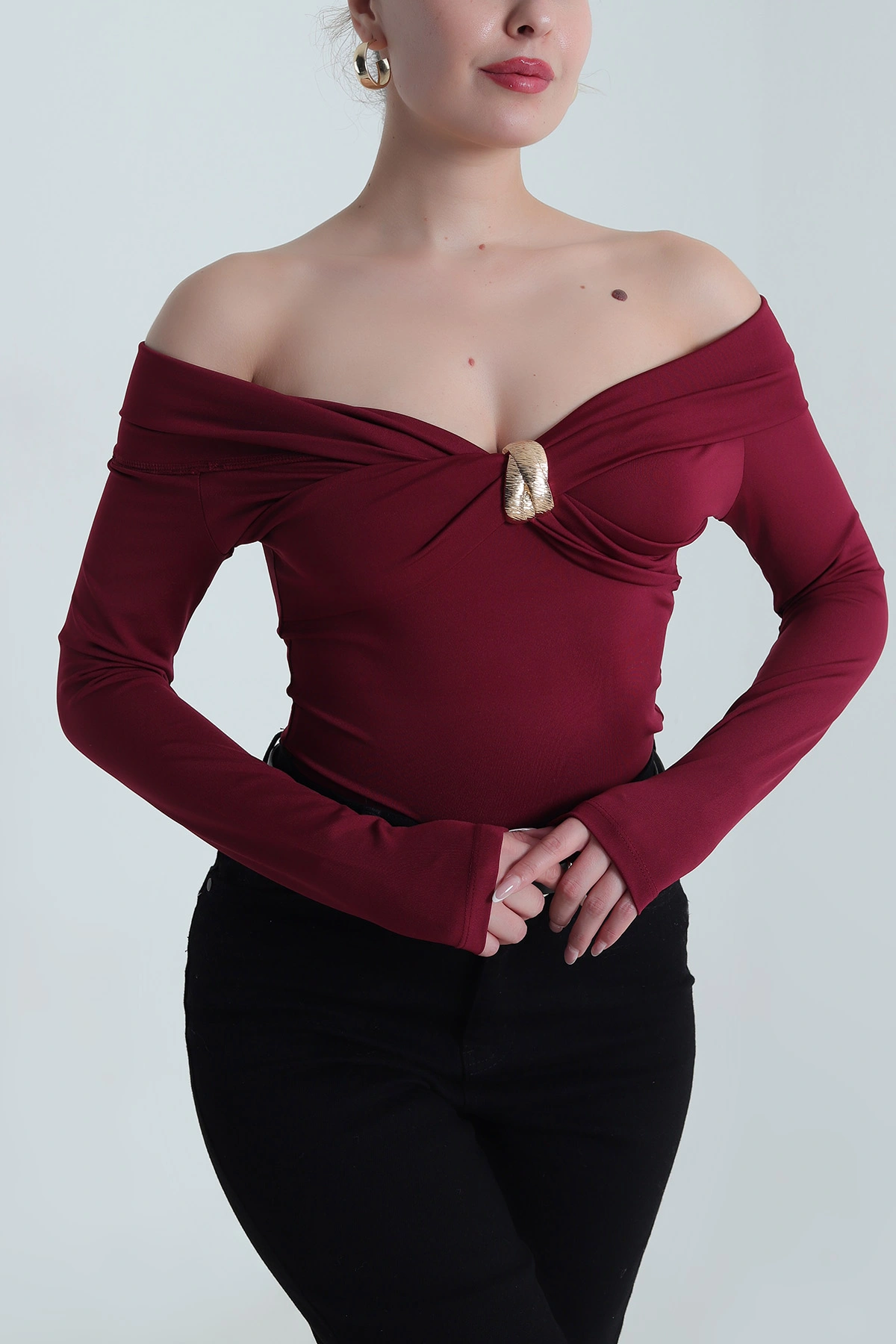 Bordo Toka Detay Scuba Kadın Bluz 489911