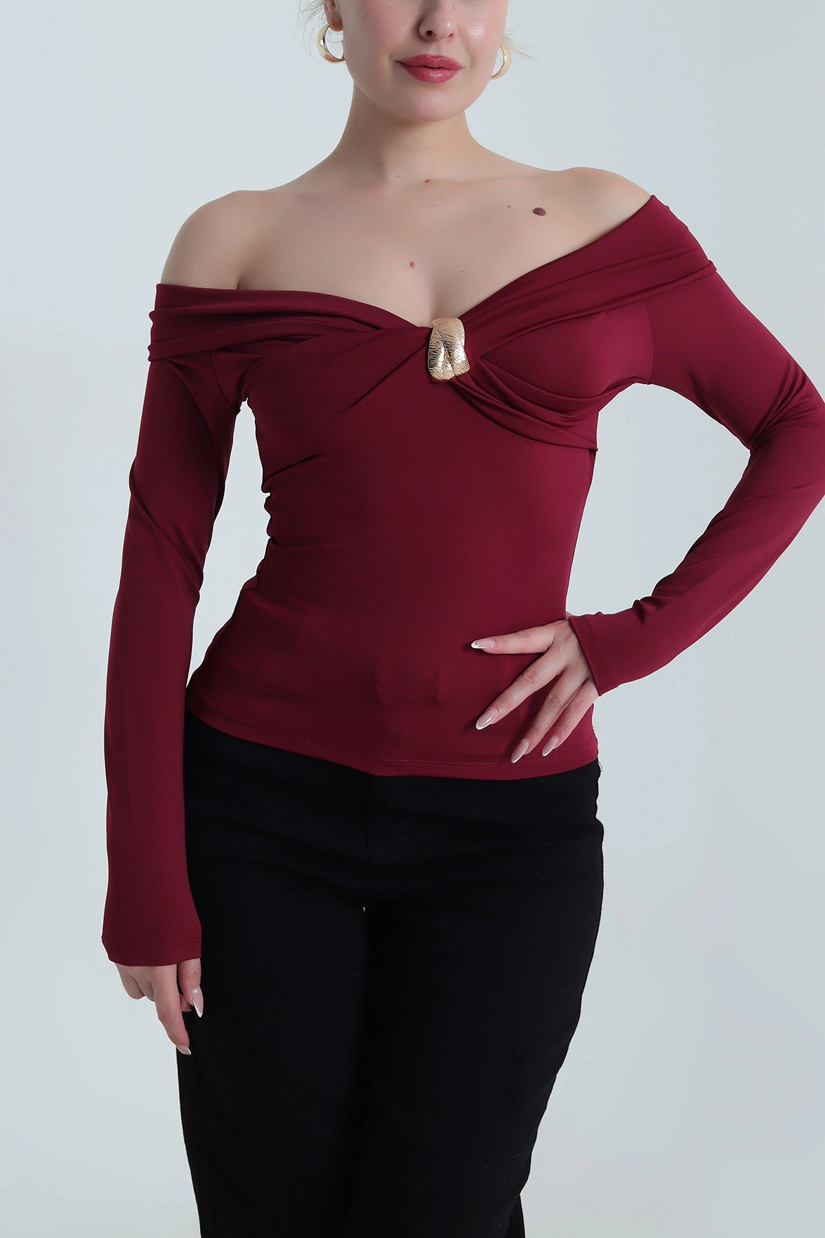 Bordo Toka Detay Scuba Kadın Bluz 489911
