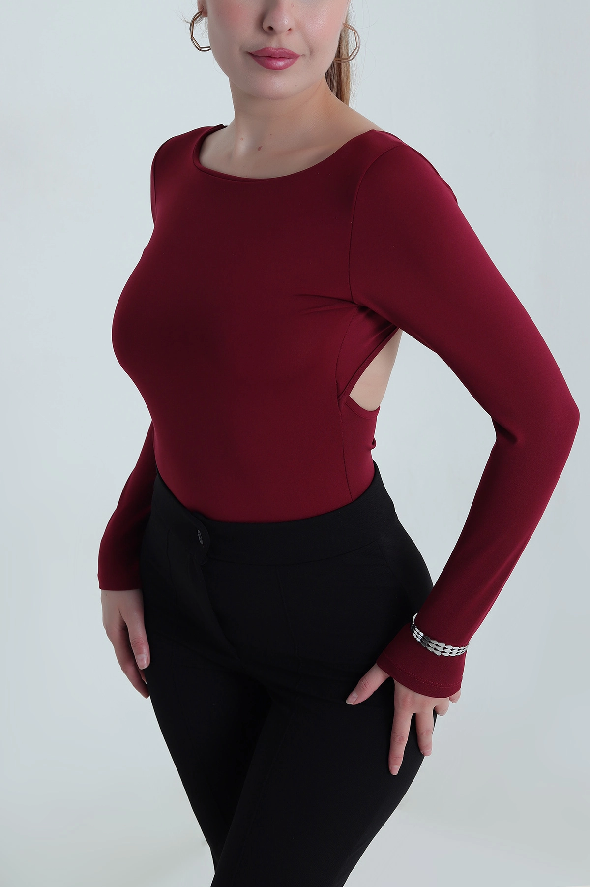 Bordo Tokalı Dalgıç Kadın Zıbın Bluz 484347