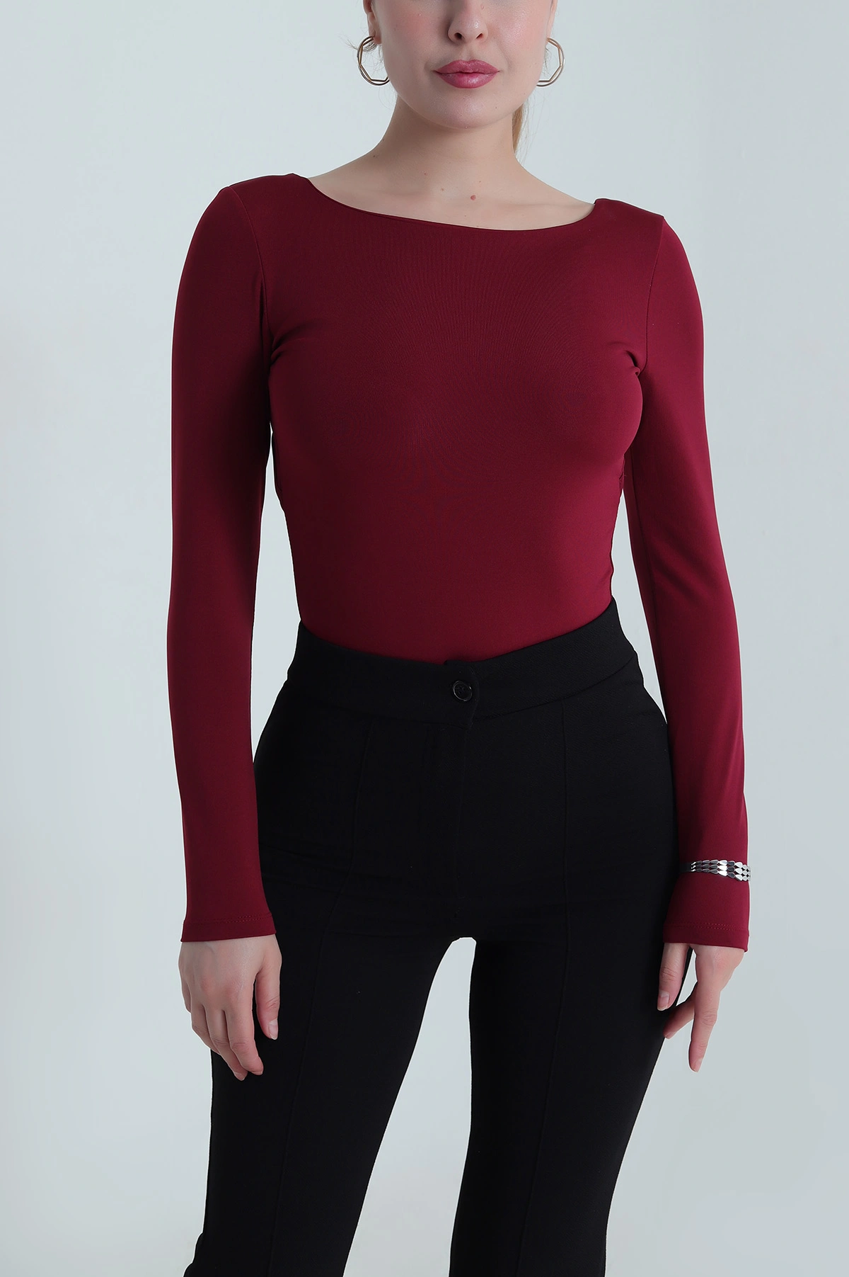 Bordo Tokalı Dalgıç Kadın Zıbın Bluz 484347