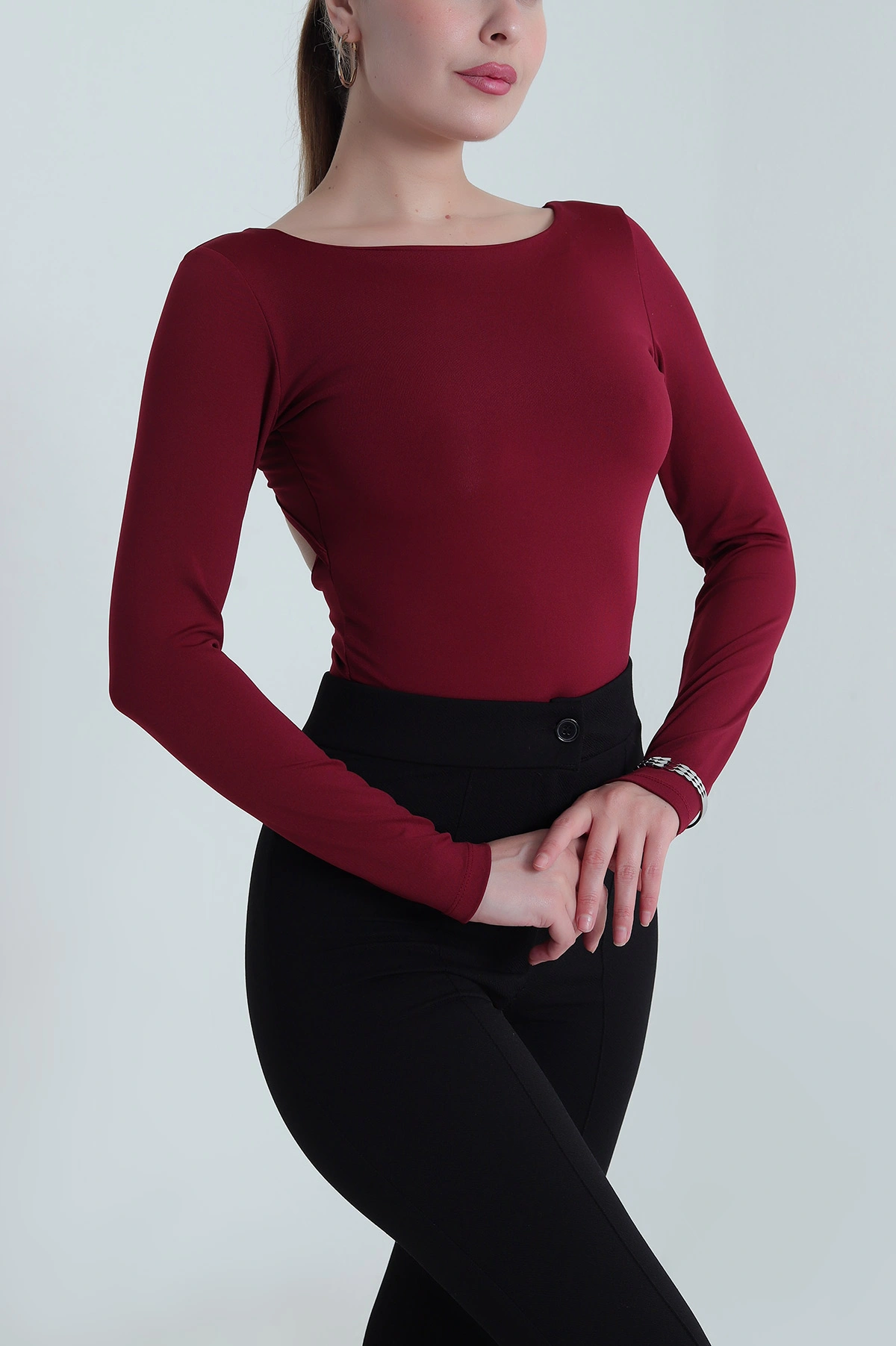 Bordo Tokalı Dalgıç Kadın Zıbın Bluz 484347