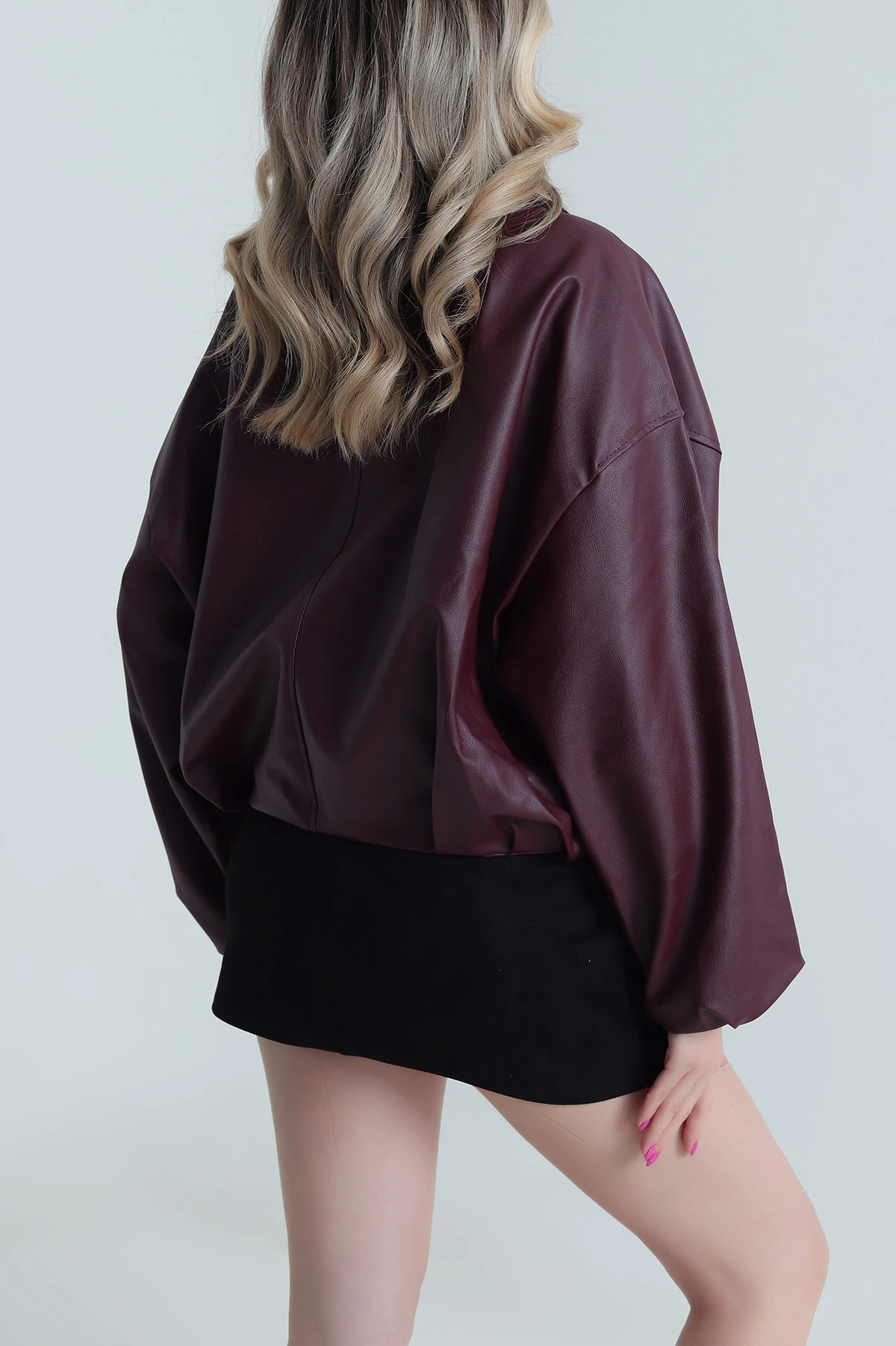 Bordo Tokalı Kadın Deri Mont 483939