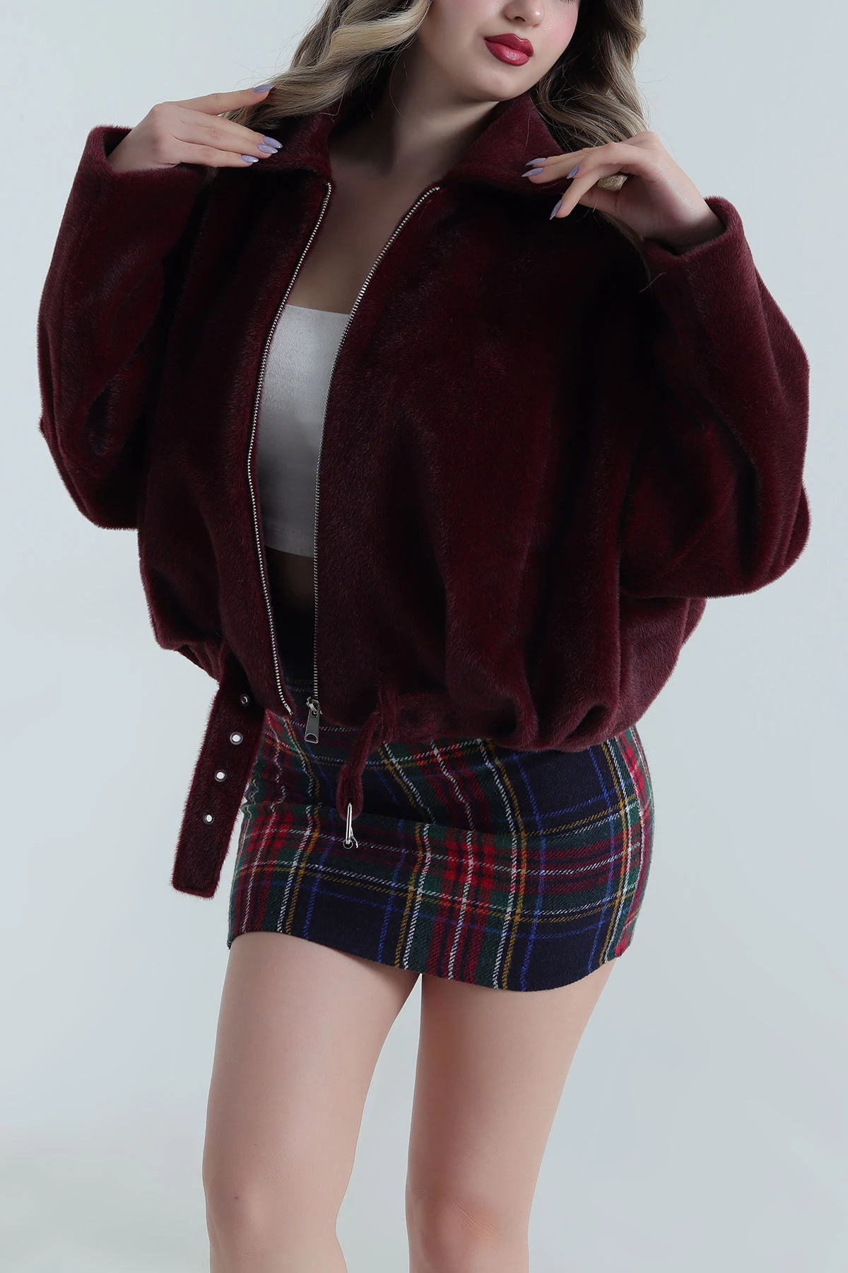 Bordo Tokalı Kadın Fox Bomber Mont 496600