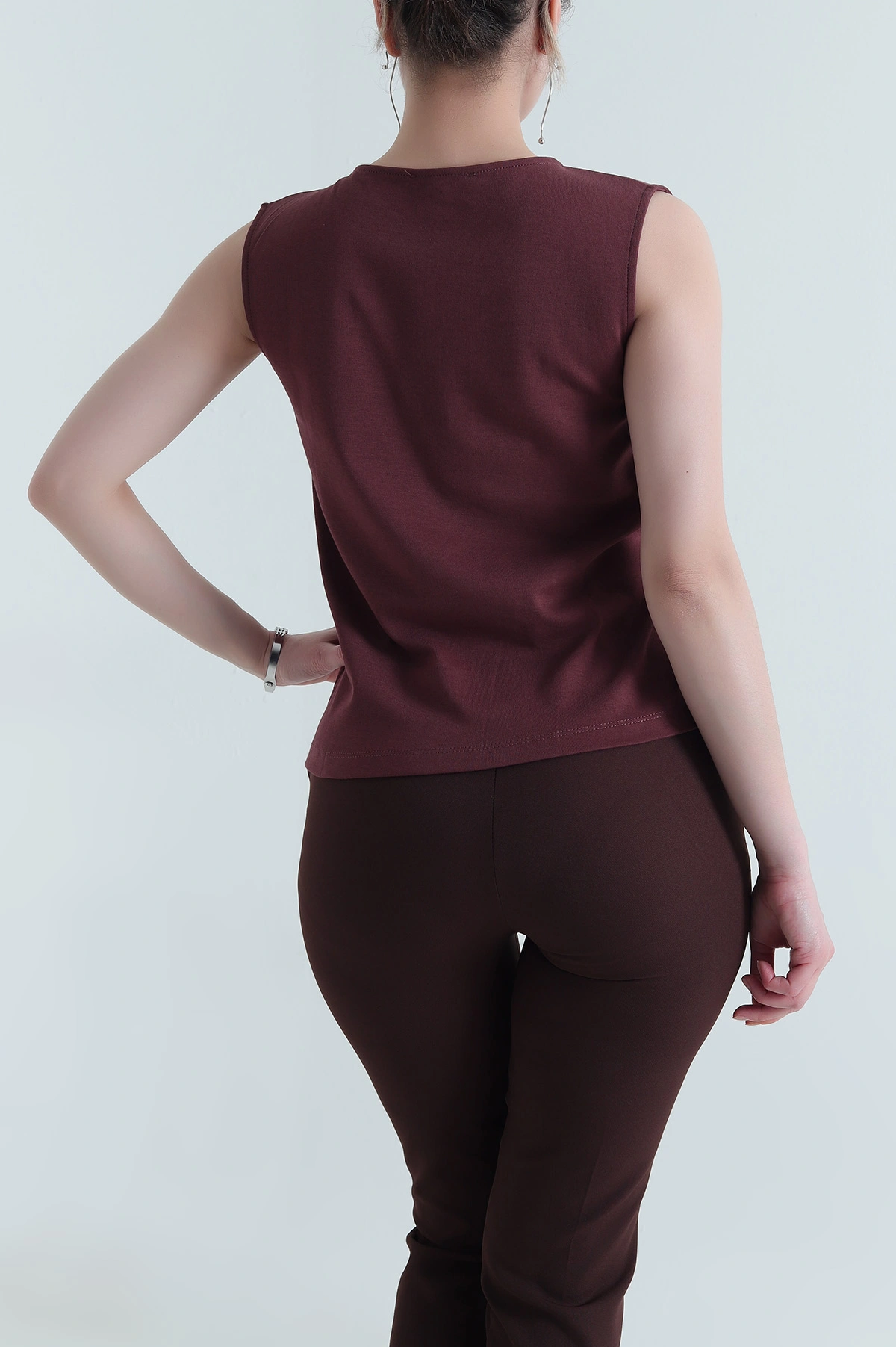 Bordo Tokalı Kolsuz Kadın Bluz 455130