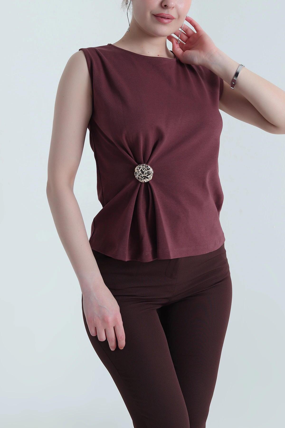 Bordo Tokalı Kolsuz Kadın Bluz 455130