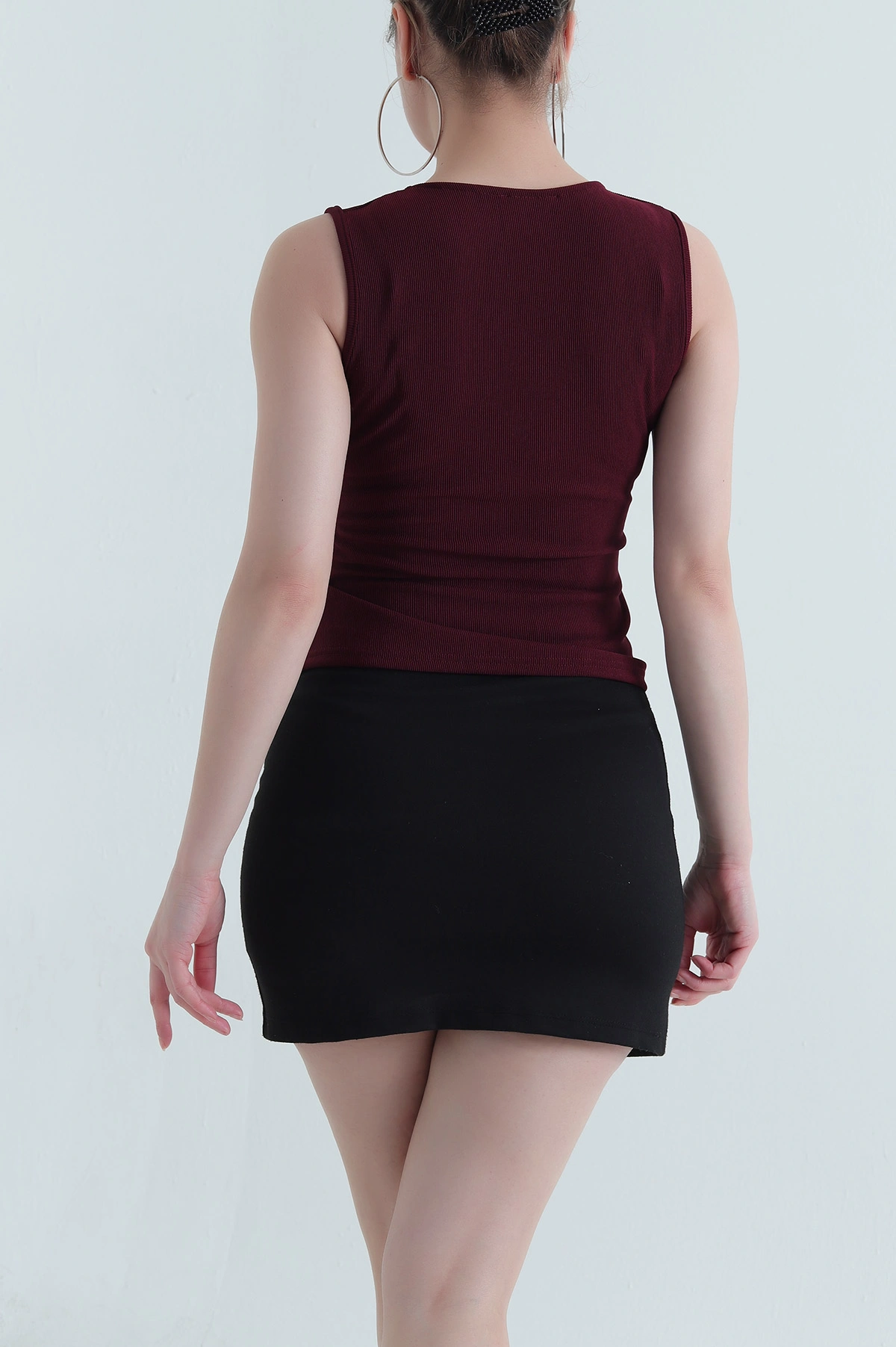 Bordo Tokalı Kolsuz Ottoman Kadın Bluz 438125