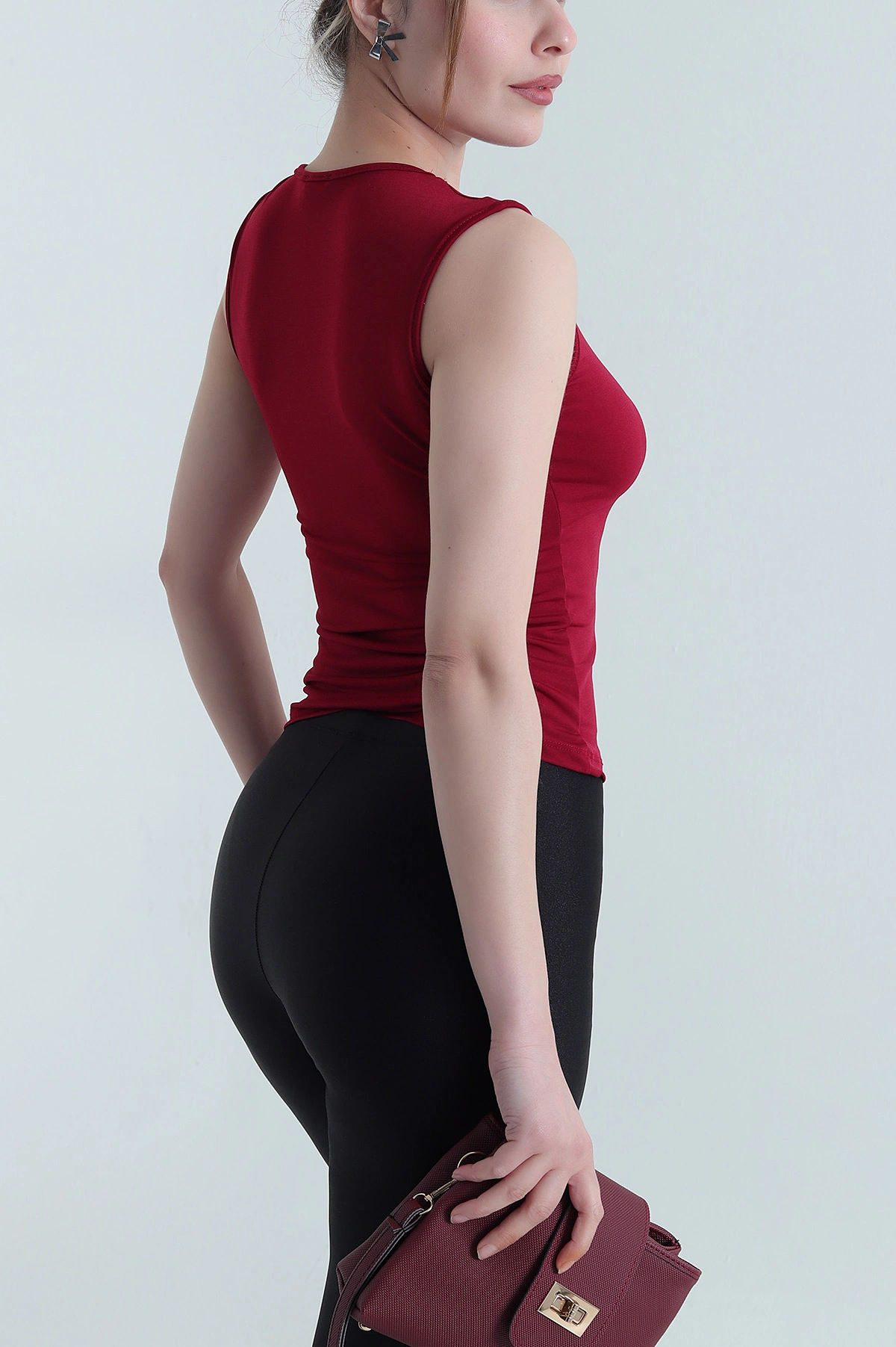 Bordo Tokalı Likralı Sandy Kadın Bluz 451324