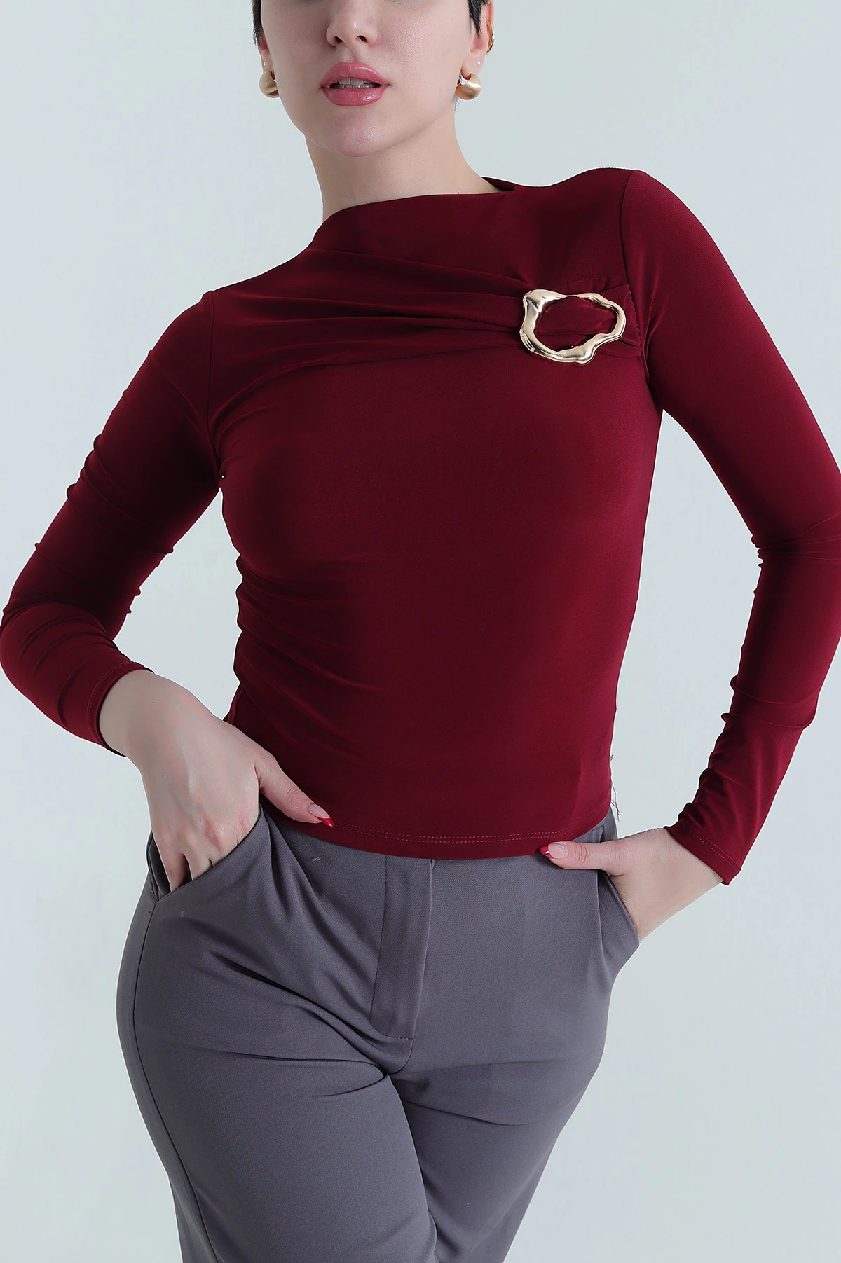 Bordo Tokalı Sandy Kadın Bluz 440710
