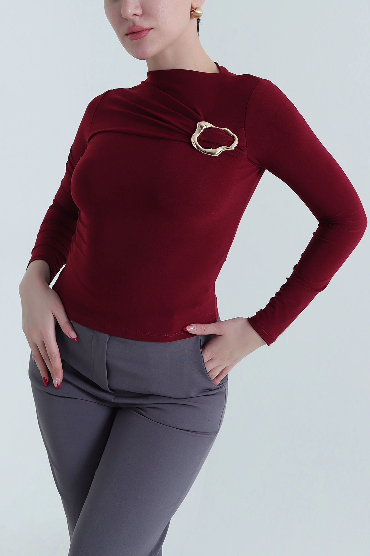 Bordo Tokalı Sandy Kadın Bluz 440710