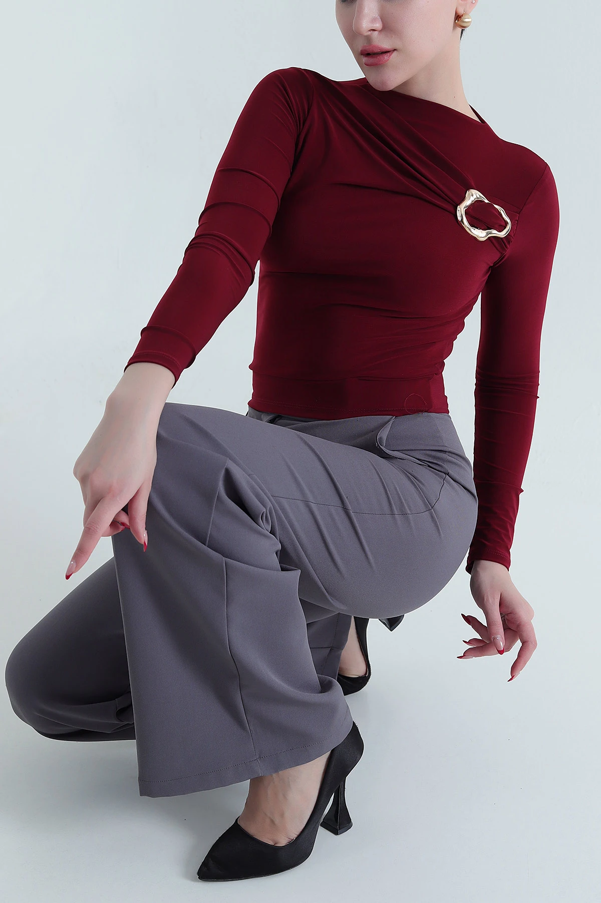 Bordo Tokalı Sandy Kadın Bluz 440710