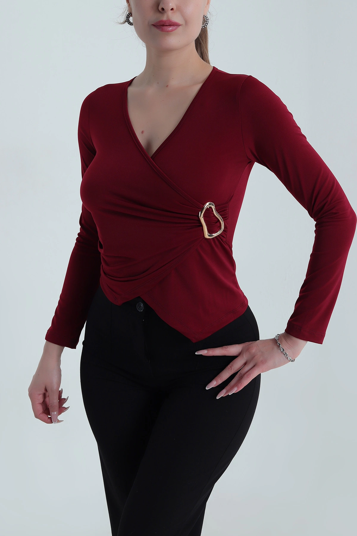 Bordo Tokalı Sandy Kadın Bluz 488668