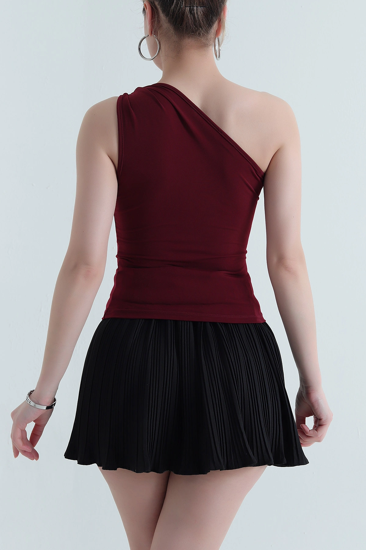 Bordo Tokalı Tek Omuz Detay Buzzy Kadın Bluz 437062